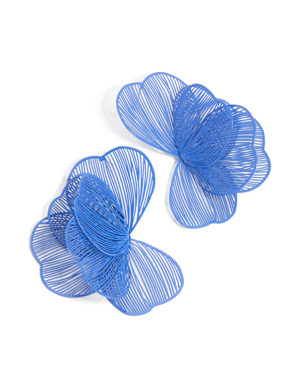 Dark Blue Coated Metal Wire Petal Stud Earrings - Image 2