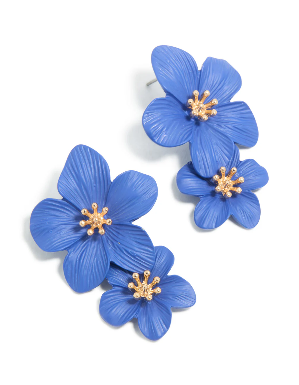 Dark Blue Double Layered Flower Drop Earrings - Image 2
