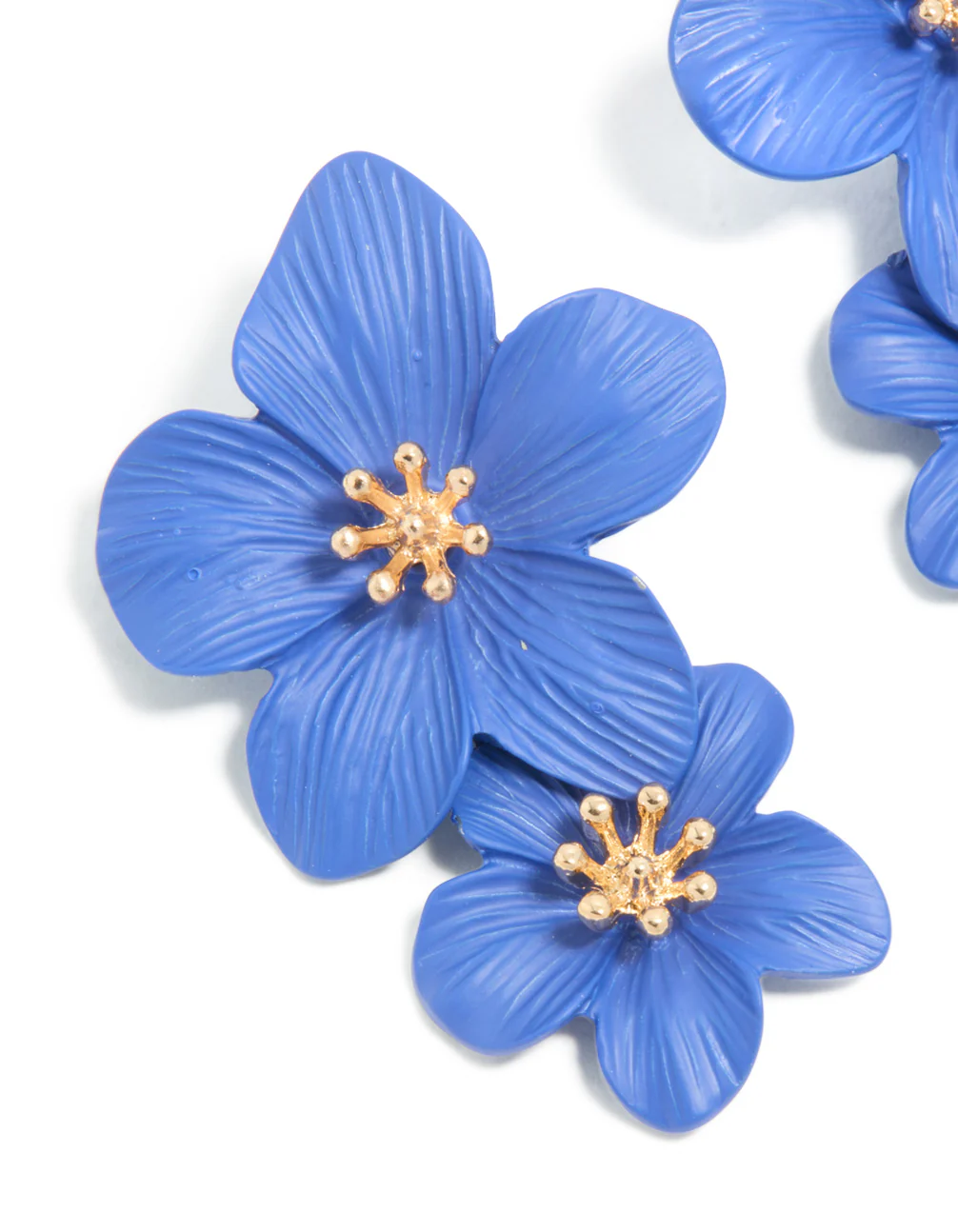 Dark Blue Double Layered Flower Drop Earrings - Image 4