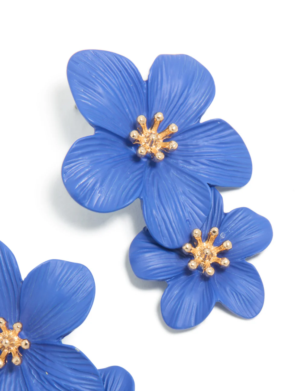 Dark Blue Double Layered Flower Drop Earrings - Image 5