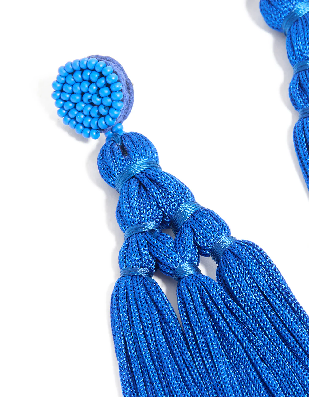 Dark Blue Fabric Fringe Long Drop Earrings - Image 4
