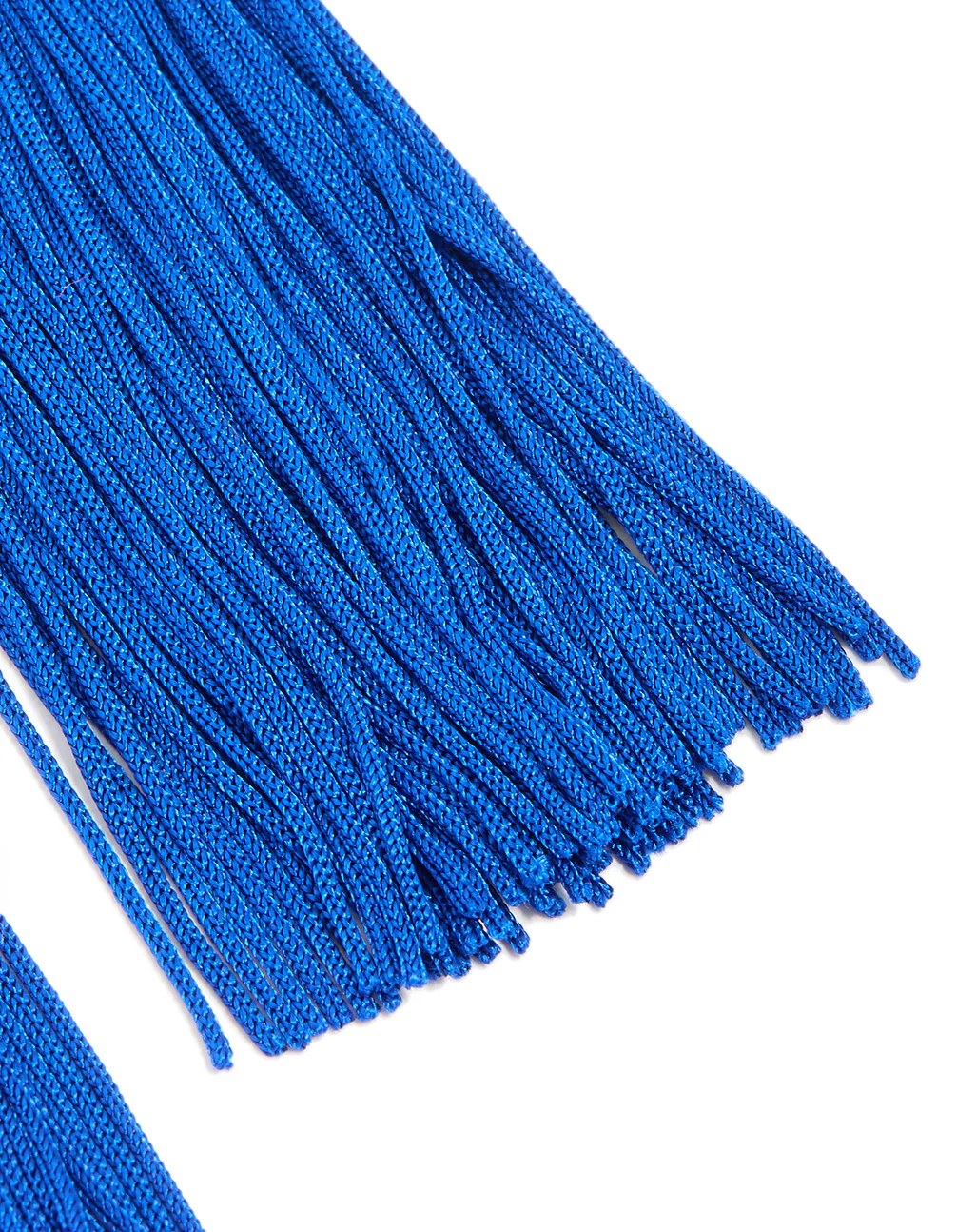 Dark Blue Fabric Fringe Long Drop Earrings - Image 5