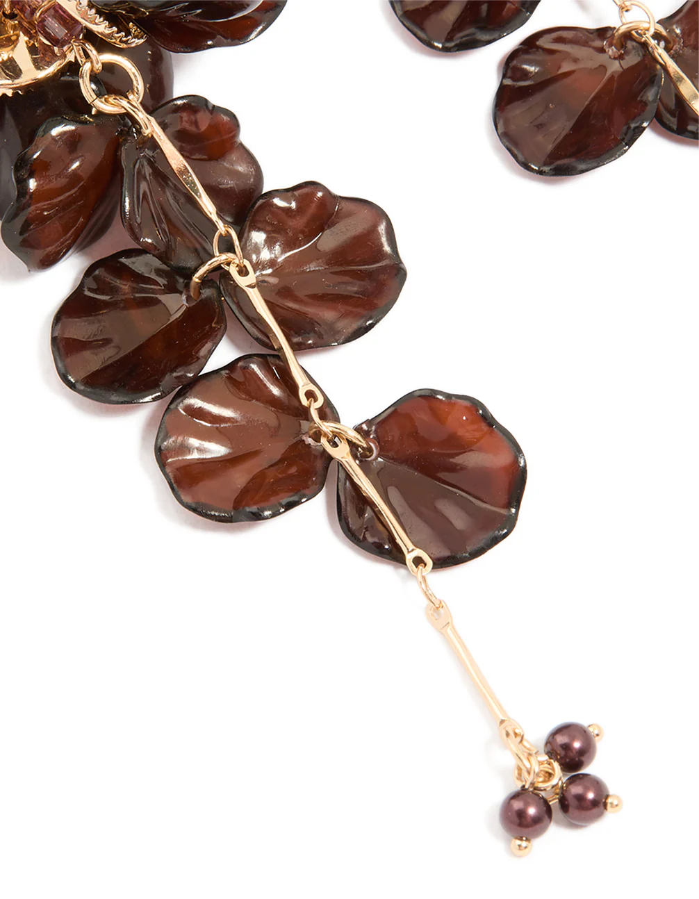 Dark Brown Acrylic Flower Petals Large Drop Earrings - Image 4