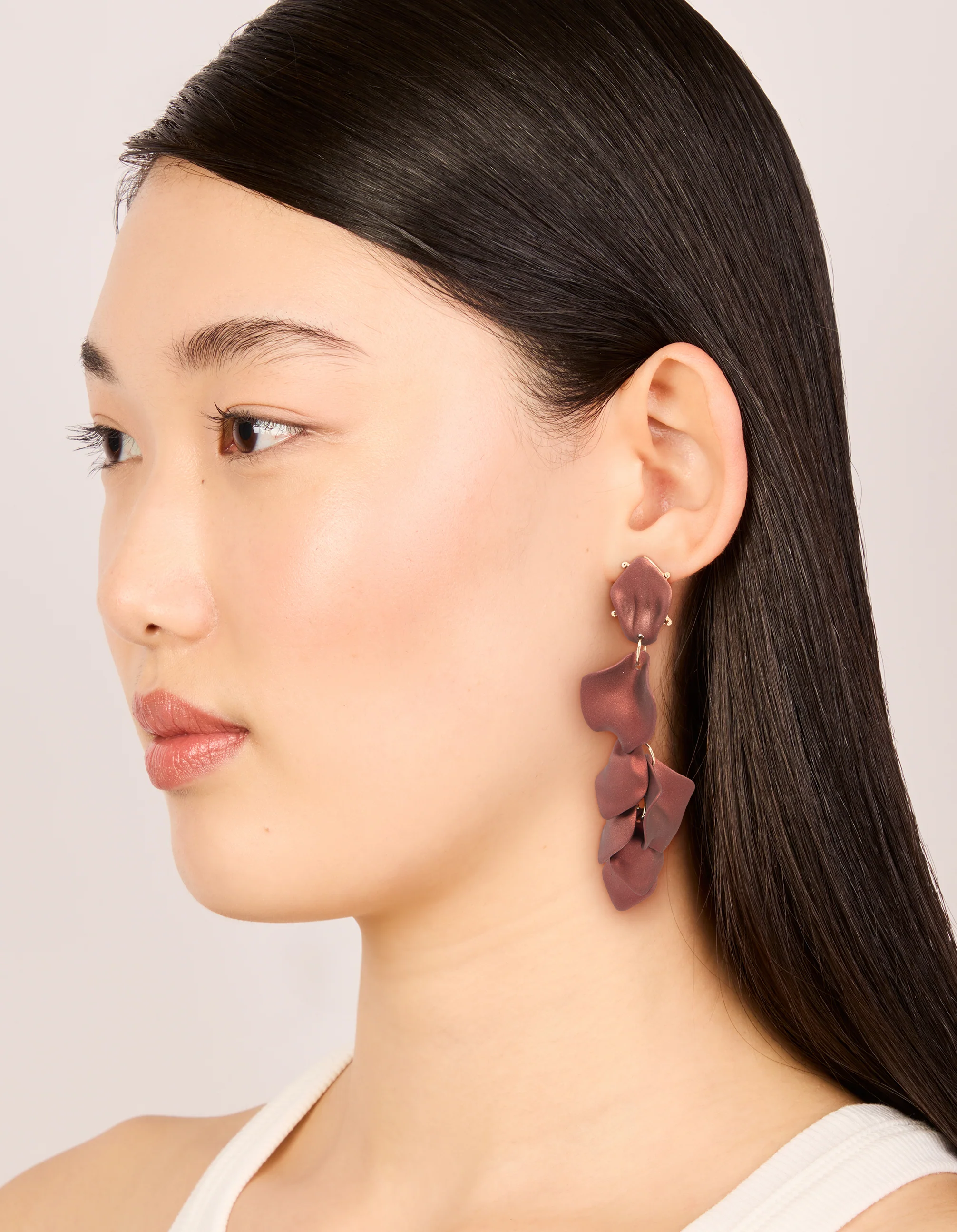 Dark Brown Coated Metal Petal Drop Earrings - Image 3