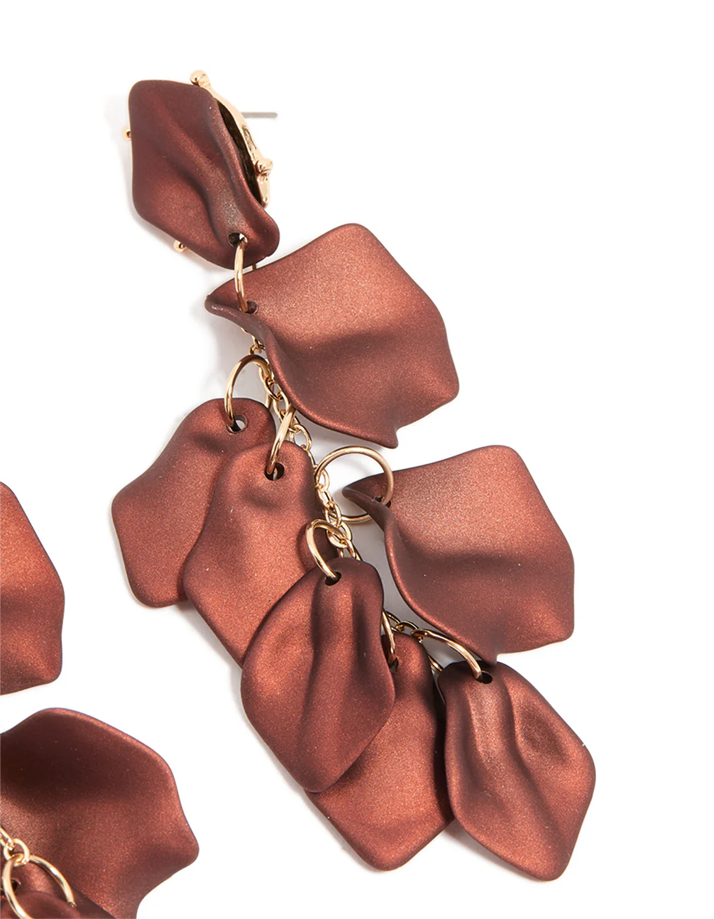 Dark Brown Coated Metal Petal Drop Earrings - Image 5