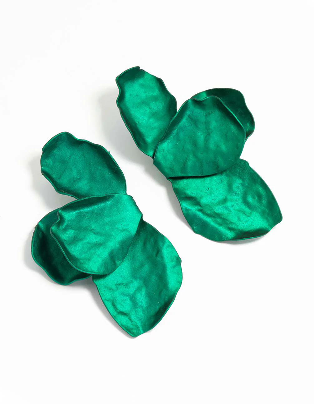 Dark Green Coated Metal Flower Petal Drop Earrings - Image 2