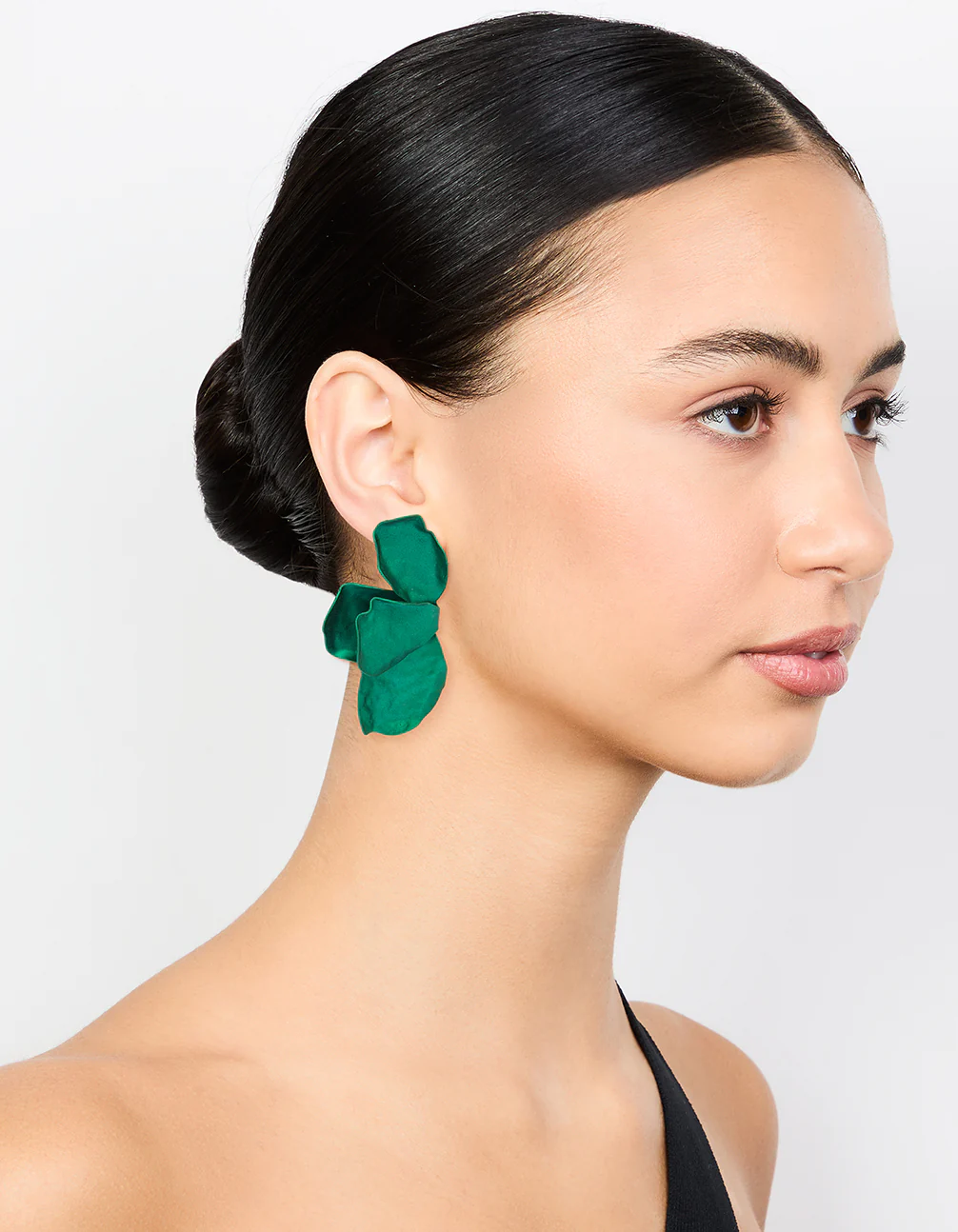 Dark Green Coated Metal Flower Petal Drop Earrings - Image 3