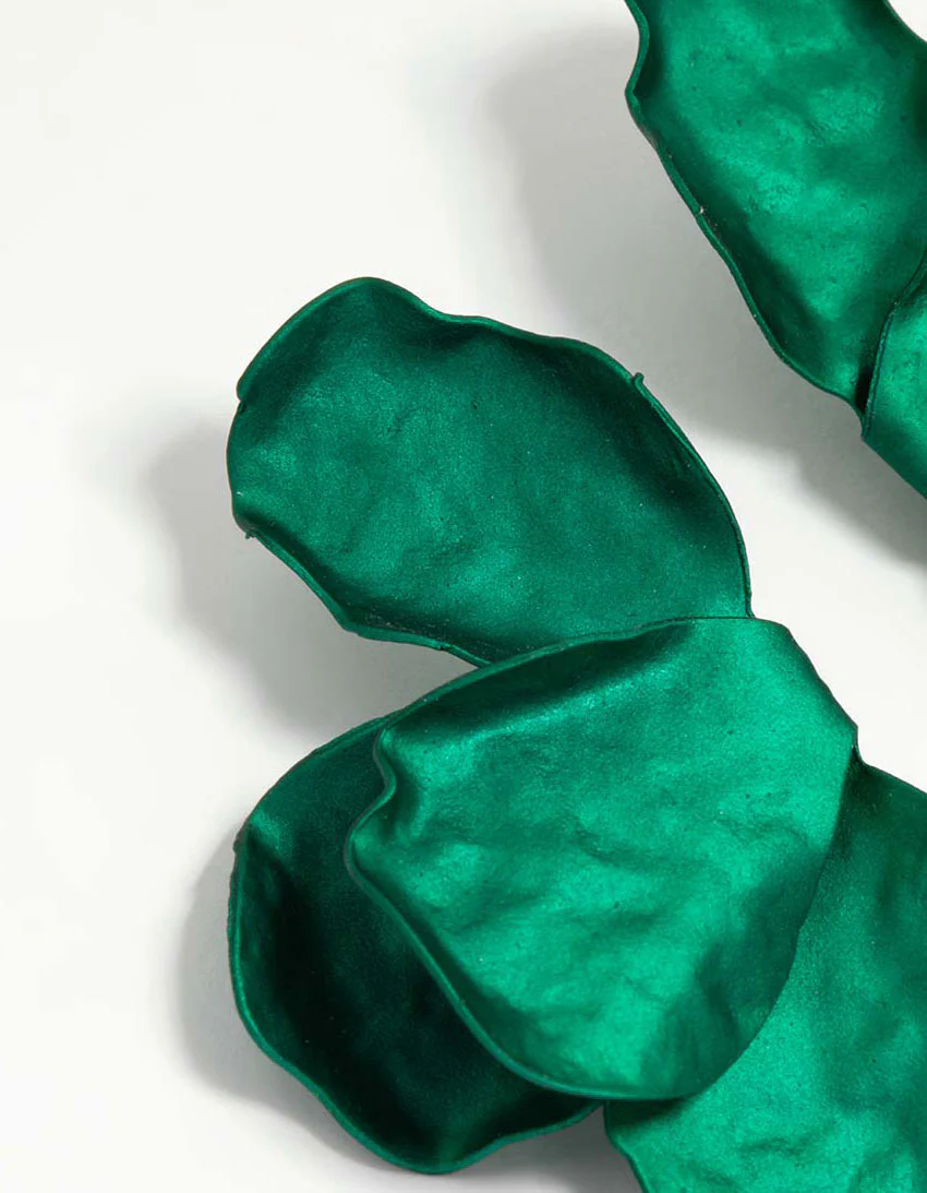 Dark Green Coated Metal Flower Petal Drop Earrings - Image 4