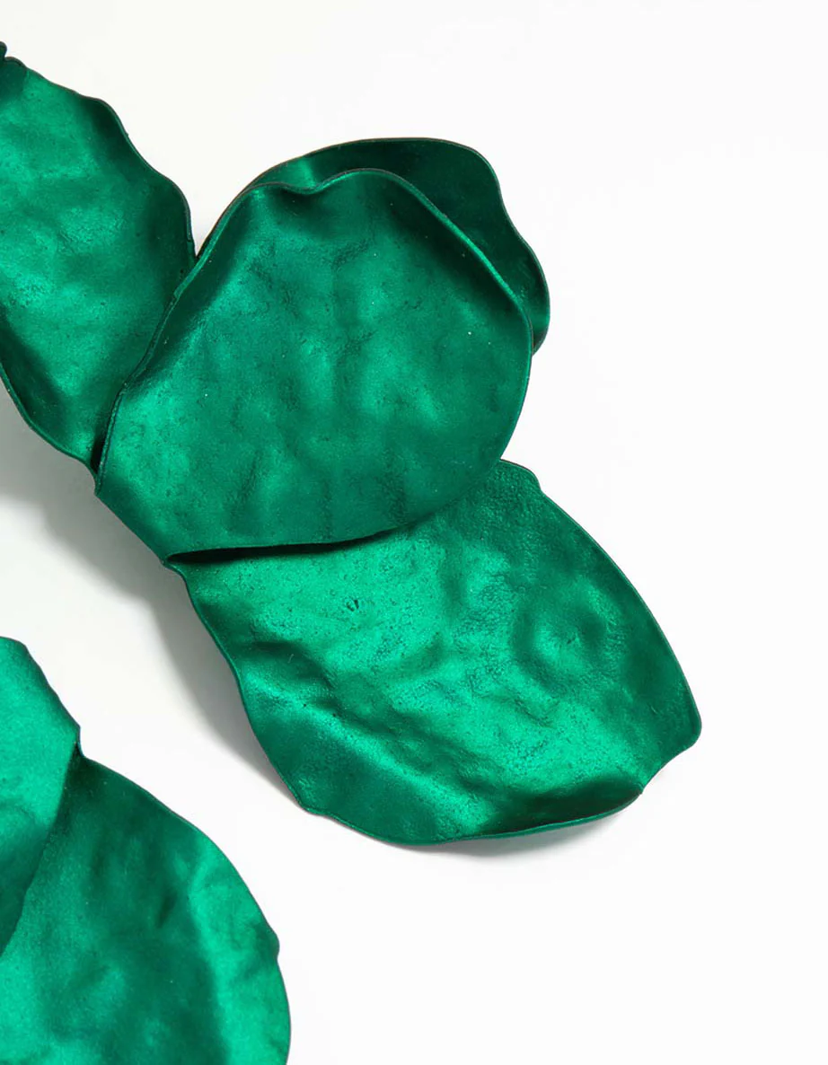 Dark Green Coated Metal Flower Petal Drop Earrings - Image 5