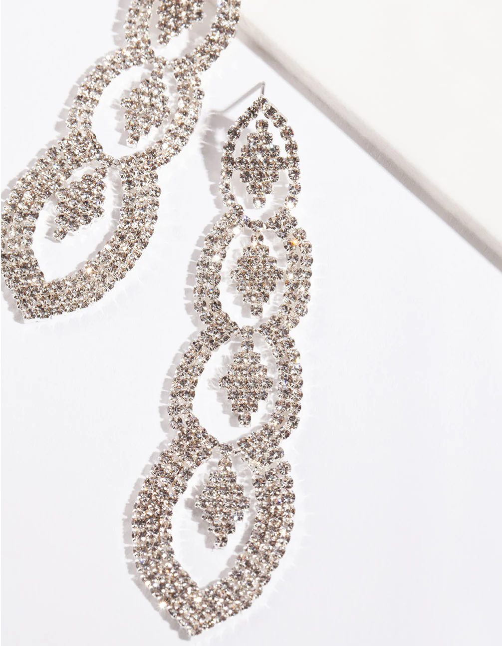 Silver Cut-Out Diamante Drop Earrings - Image 2