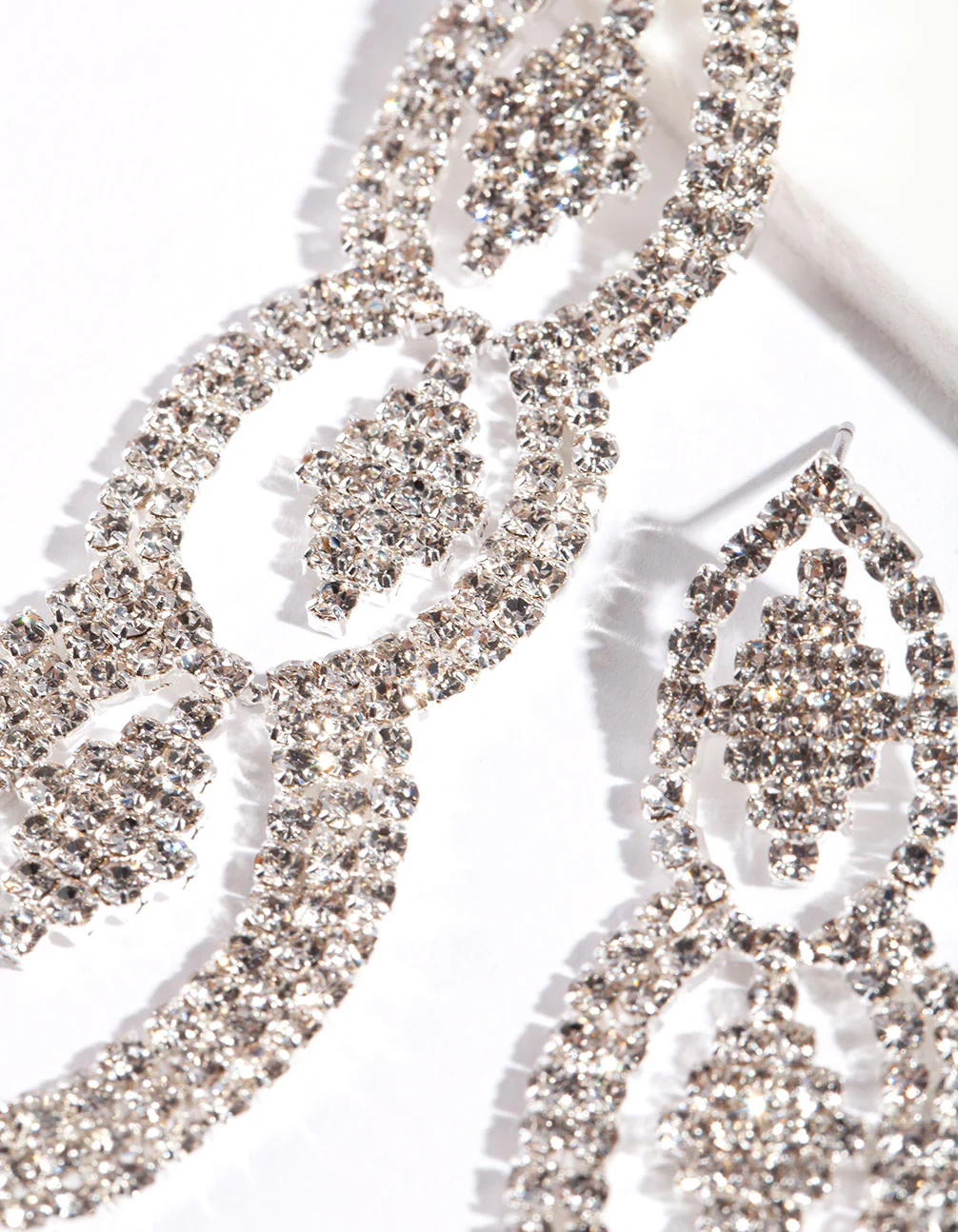 Silver Cut-Out Diamante Drop Earrings - Image 3