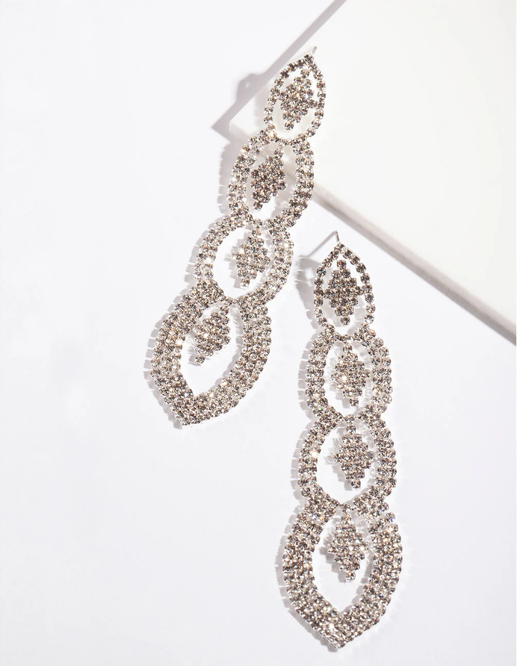 Silver Cut-Out Diamante Drop Earrings - Image 5
