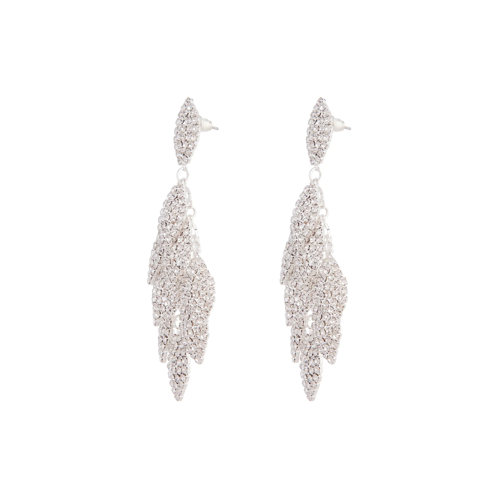 Silver Diamante Multi-Leaf Drop Earrings - Image 2