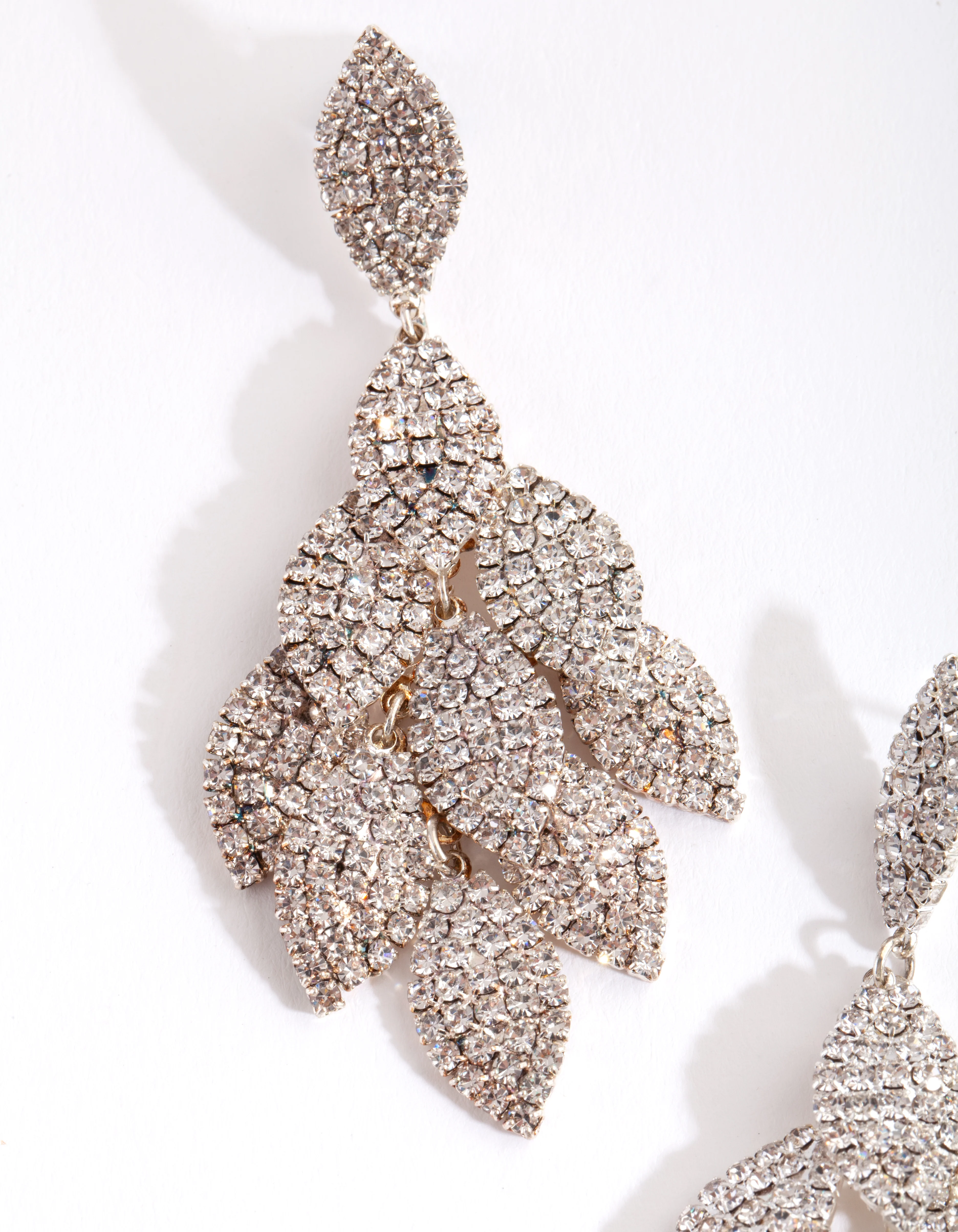 Silver Diamante Multi-Leaf Drop Earrings - Image 3