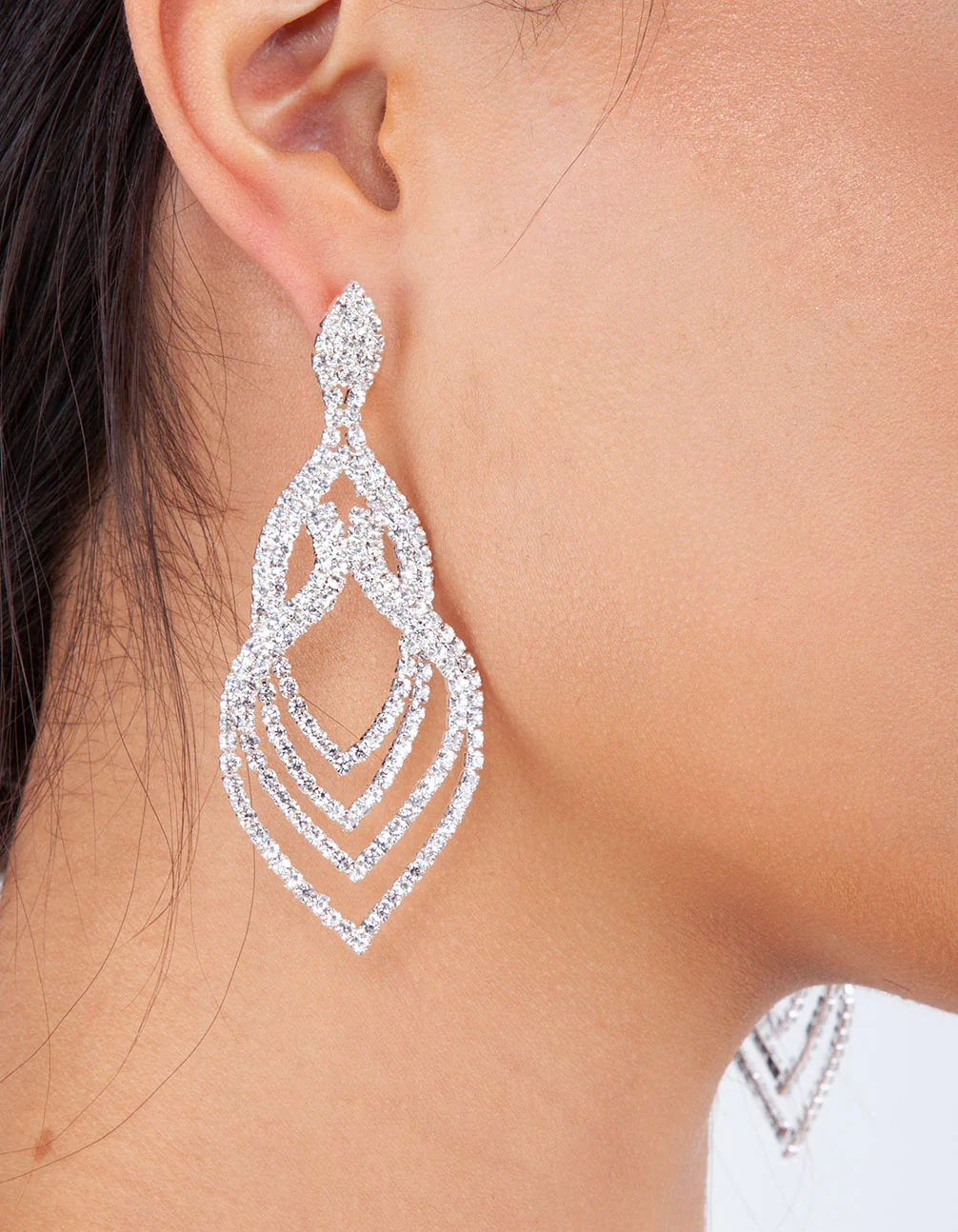 Silver Layered Tier Drop Earrings - Image 4