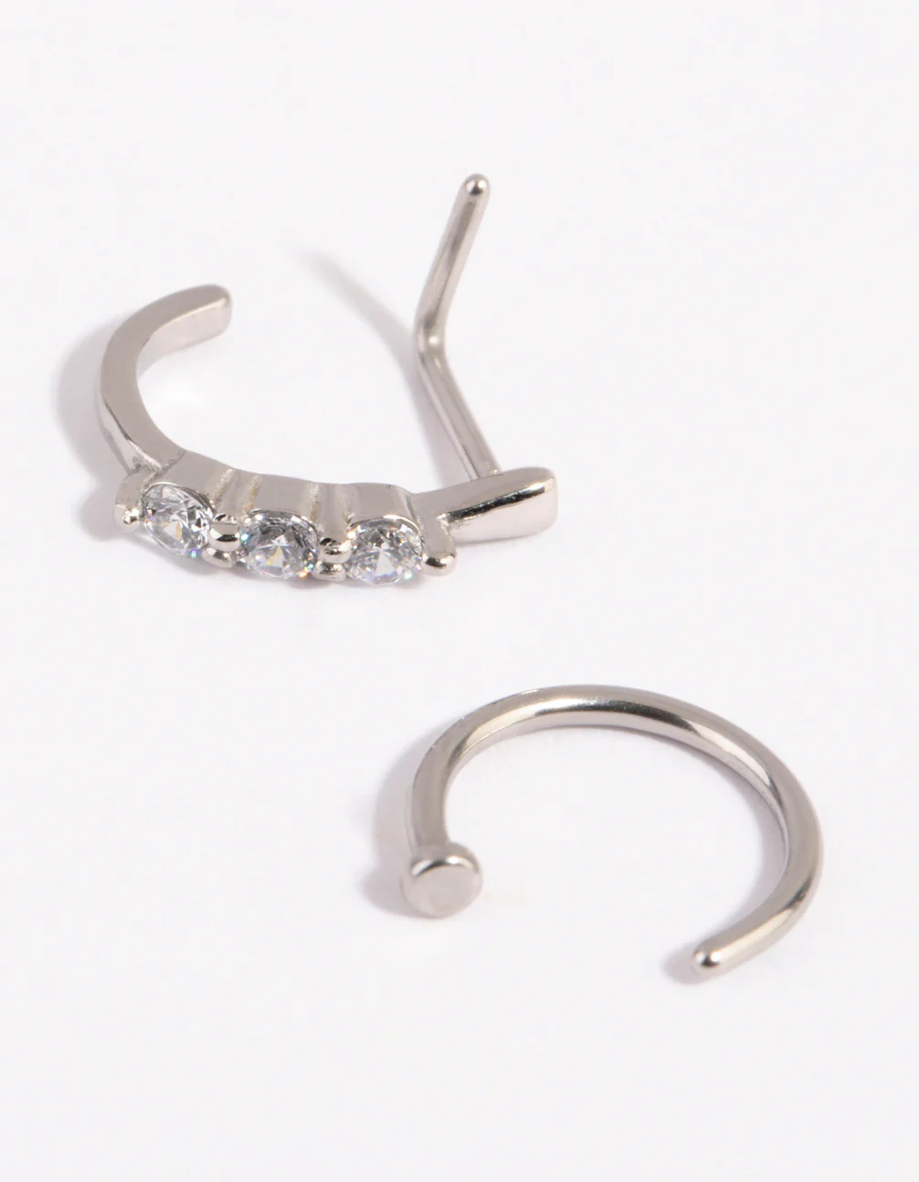 Diamante & Plain Nose Ring Pack - Image 2