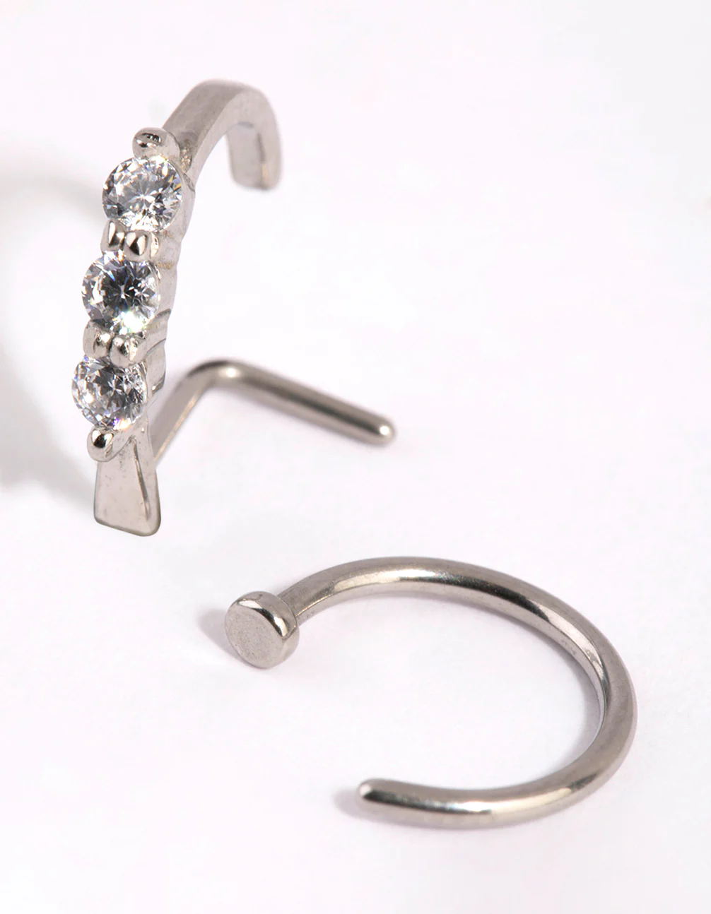 Diamante & Plain Nose Ring Pack - Image 3