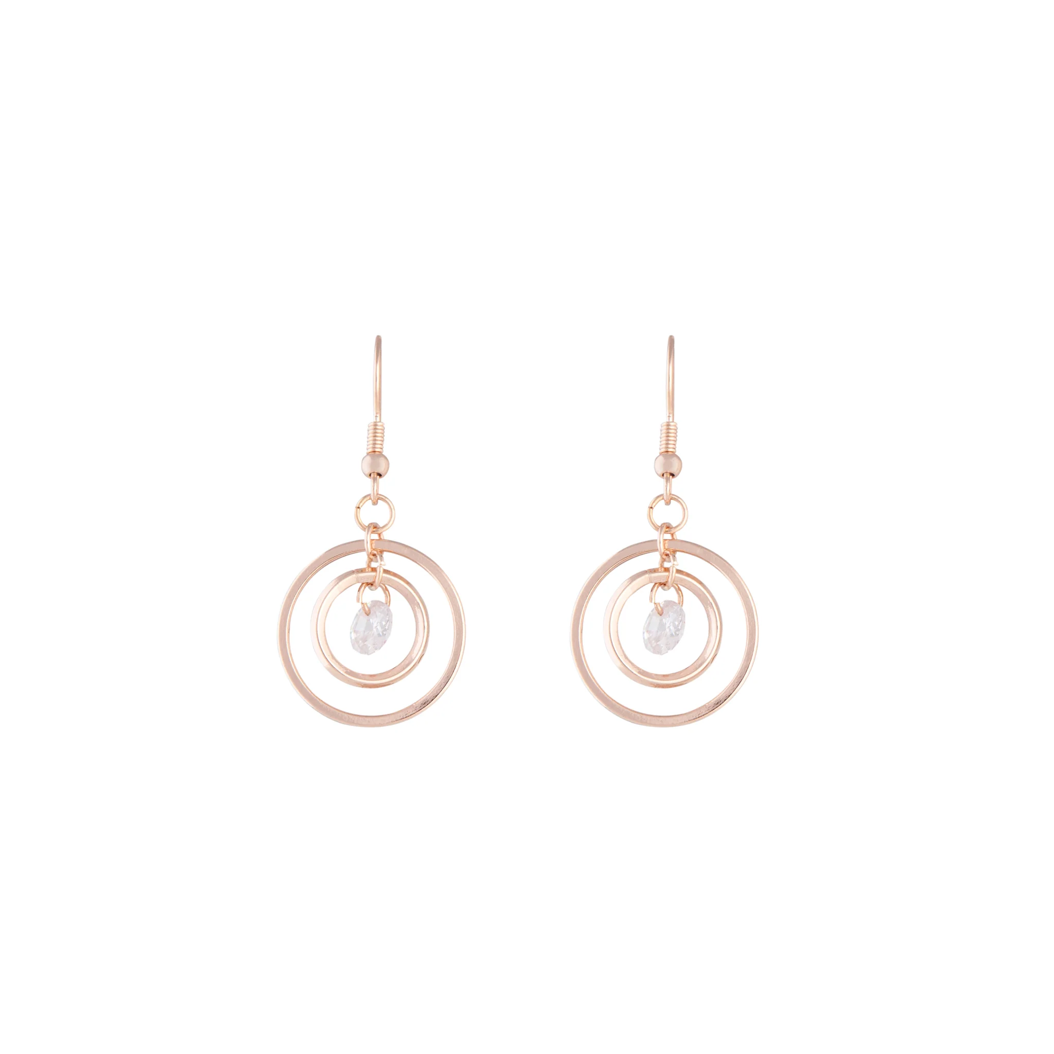 Rose Gold Diamante Bead Double Circle Earrings - Image 3