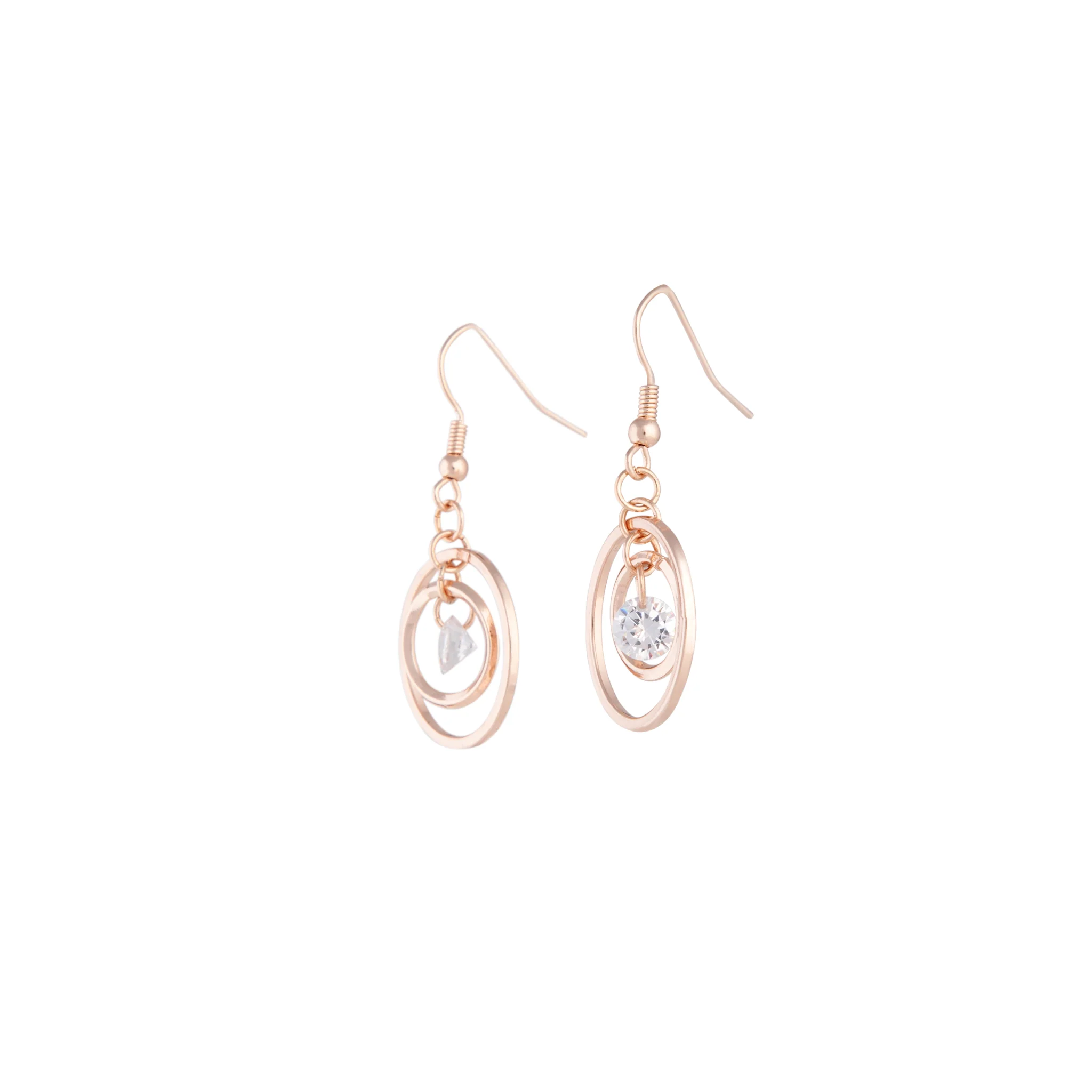 Rose Gold Diamante Bead Double Circle Earrings - Image 4