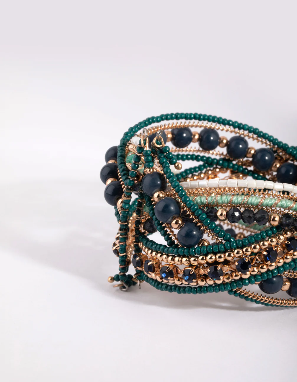 Gold & Green Beaded Bangle - Image 2