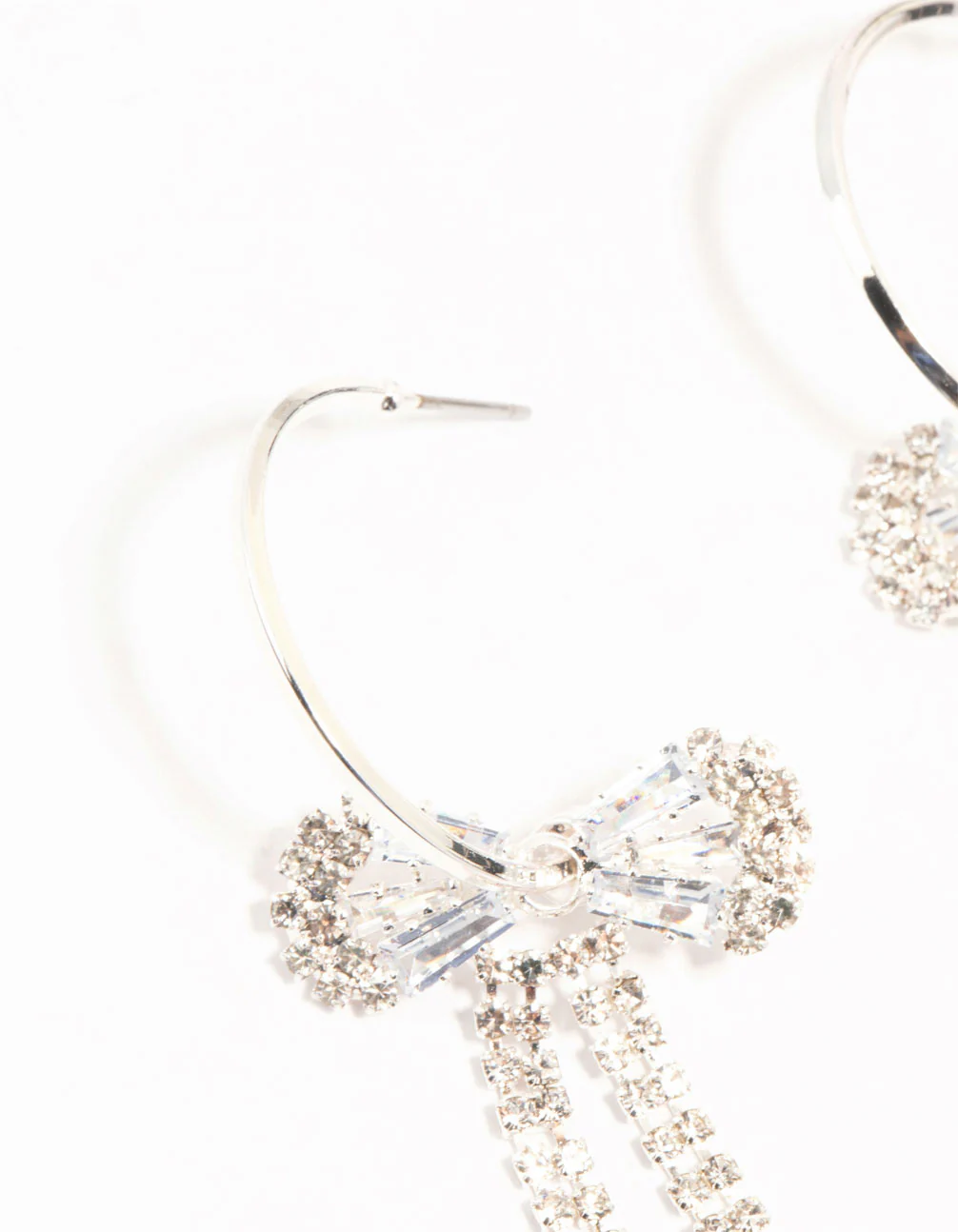 Diamante Bow Hoop Silver Earrings - Image 2