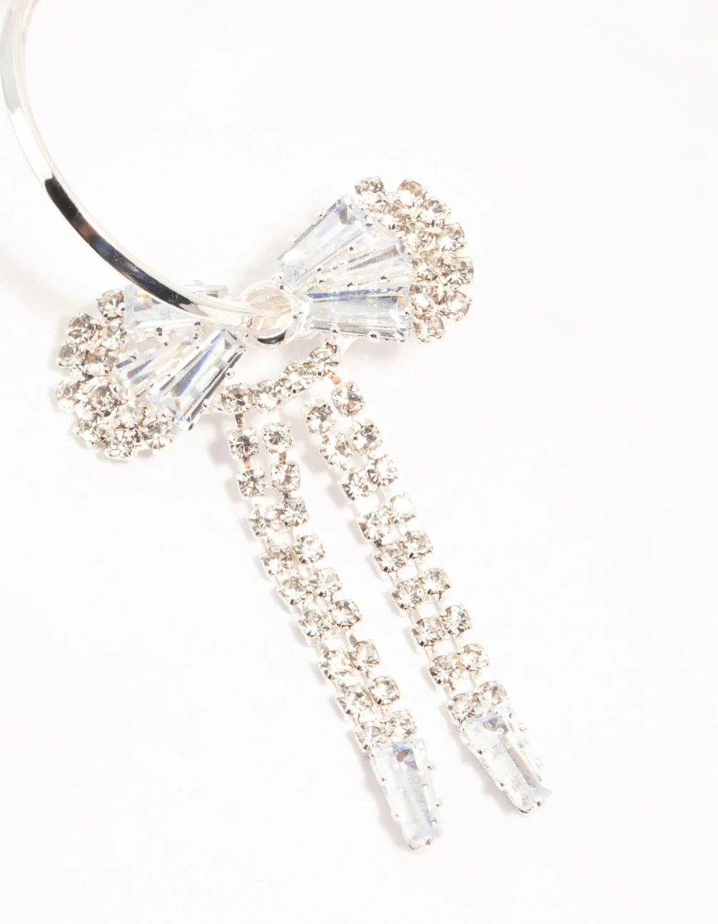 Diamante Bow Hoop Silver Earrings - Image 3