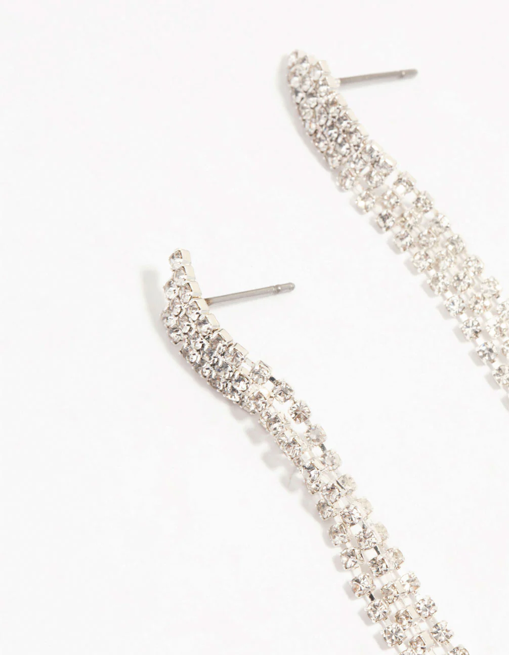 Diamante Cup Chain Drop Silver Earrings - Image 2