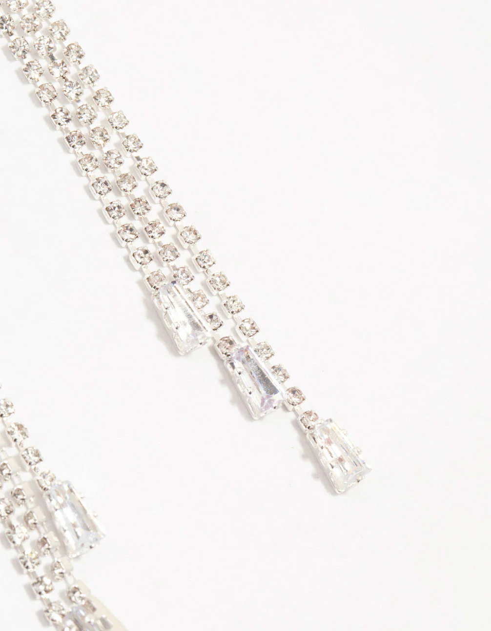 Diamante Cup Chain Drop Silver Earrings - Image 3