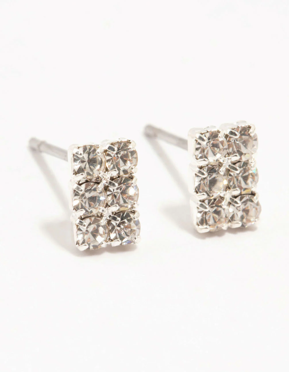 Diamante Cup Chain Multiple Stud Silver Earrings 2-Pack - Image 3