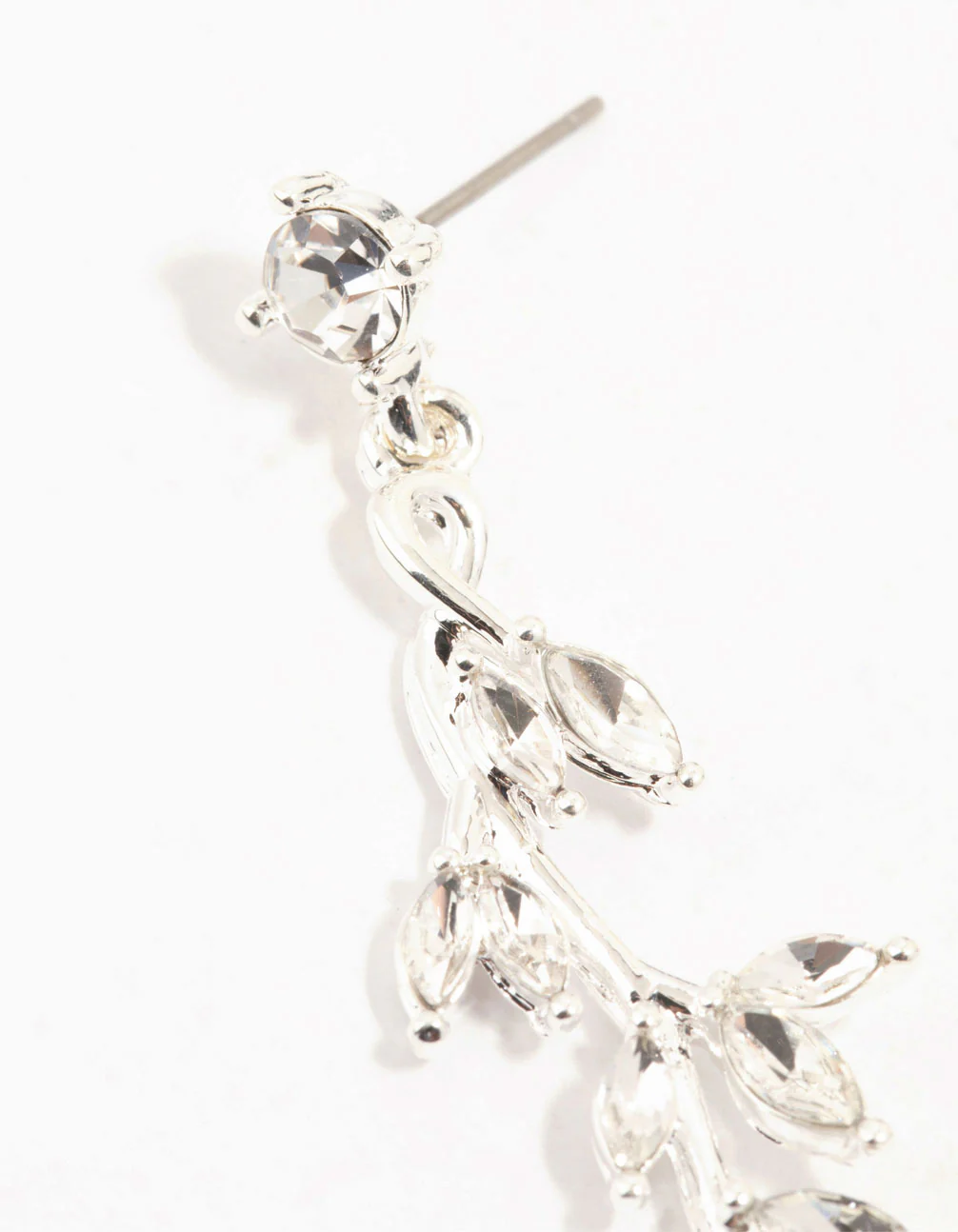 Diamante Leaf Drop Silver Earrings - Image 2