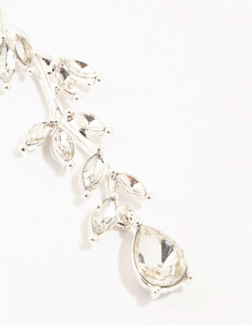 Diamante Leaf Drop Silver Earrings - Image 3