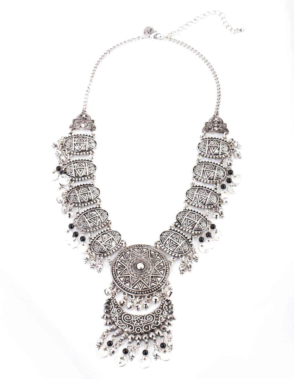 Gunmetal Bohemian Bead Drop Necklace - Image 4