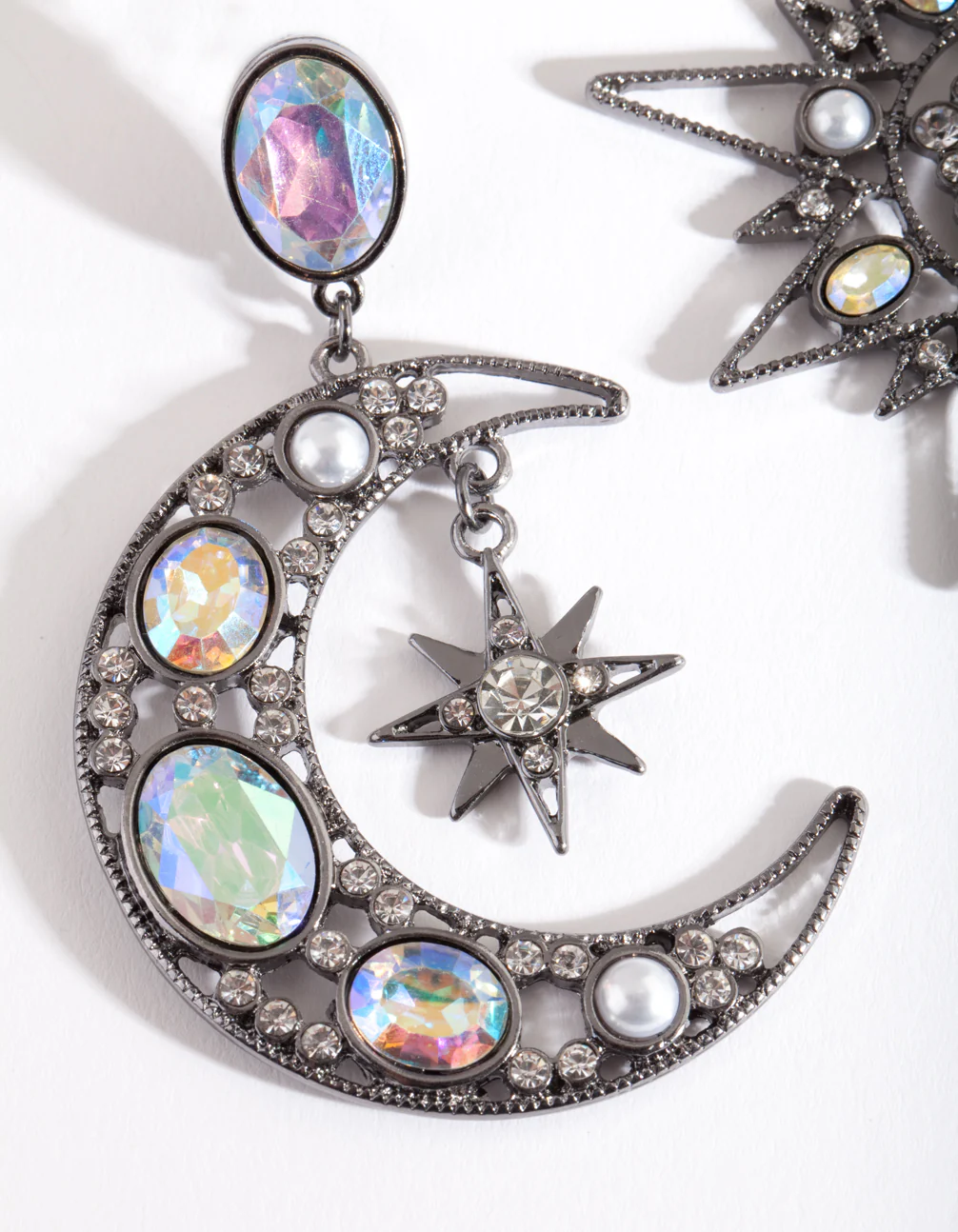 Gunmetal Star & Moon Earrings - Image 3