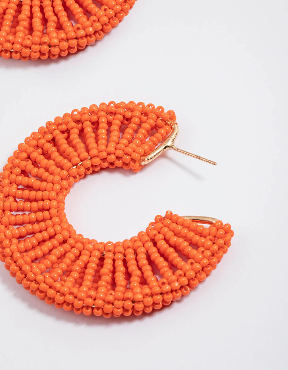 Orange Raffia Flat Statement Hoop Earrings - Image 2