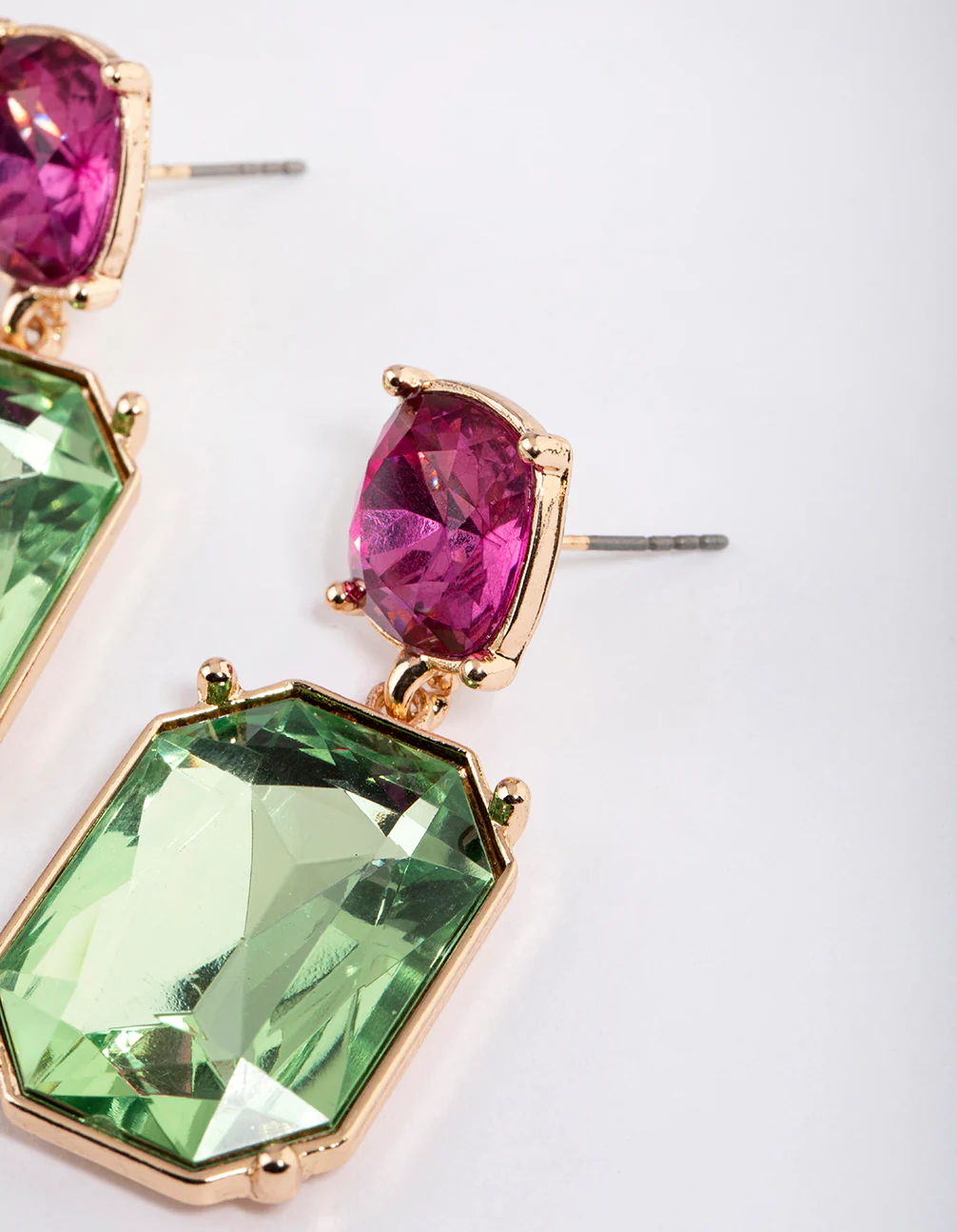 Gold Contrast Crystal Drop Earrings - Image 2