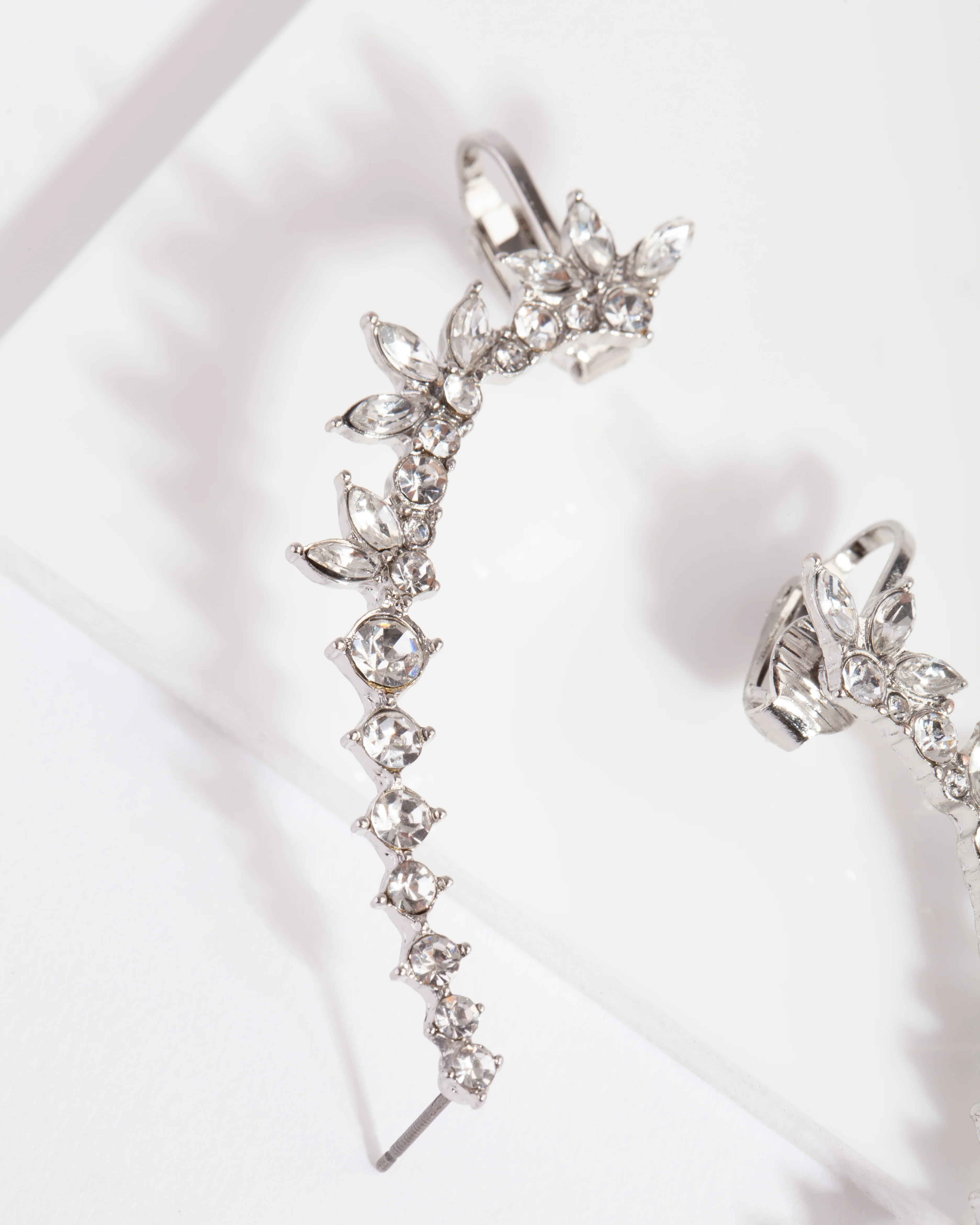 Silver Double Diamante Cuff Earrings - Image 2