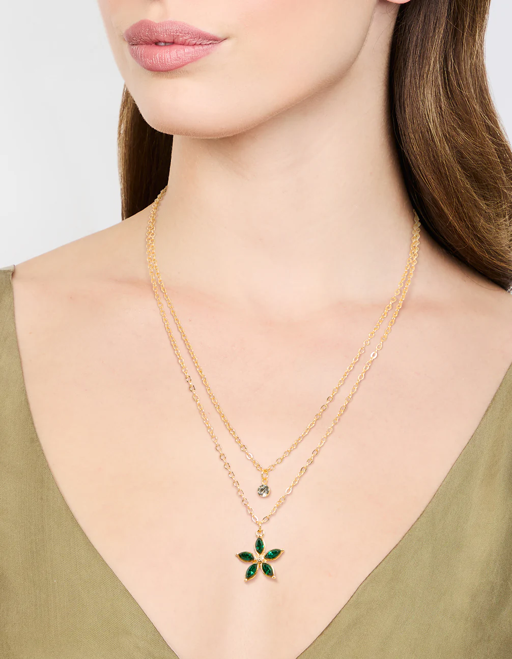 Gold Chain Diamante Flower Layered Necklace - Image 2