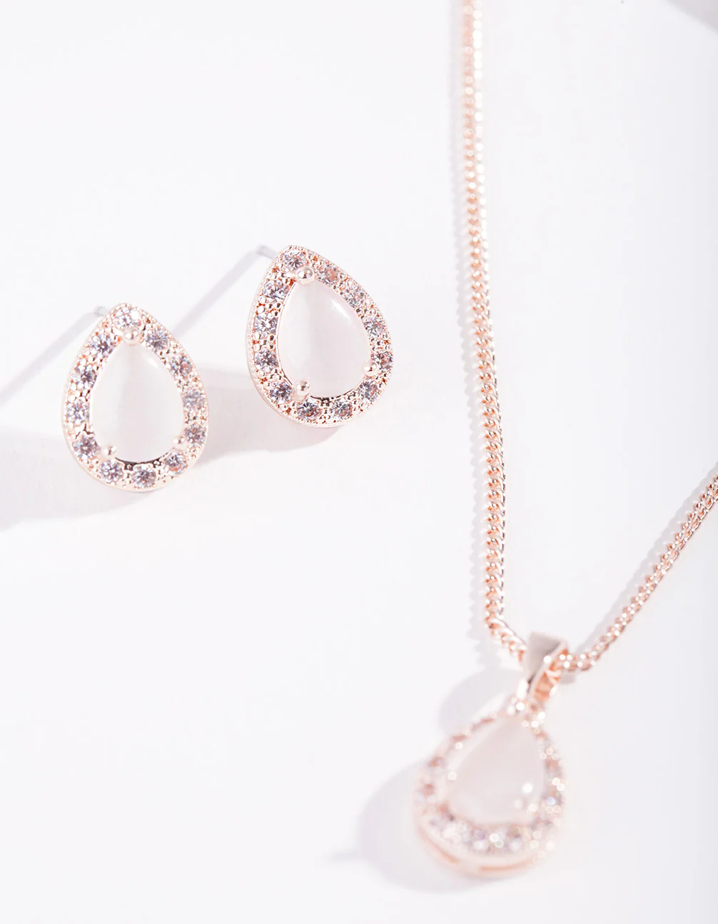 Rose Gold Diamond Simulant Floral Jewellery Set - Image 3