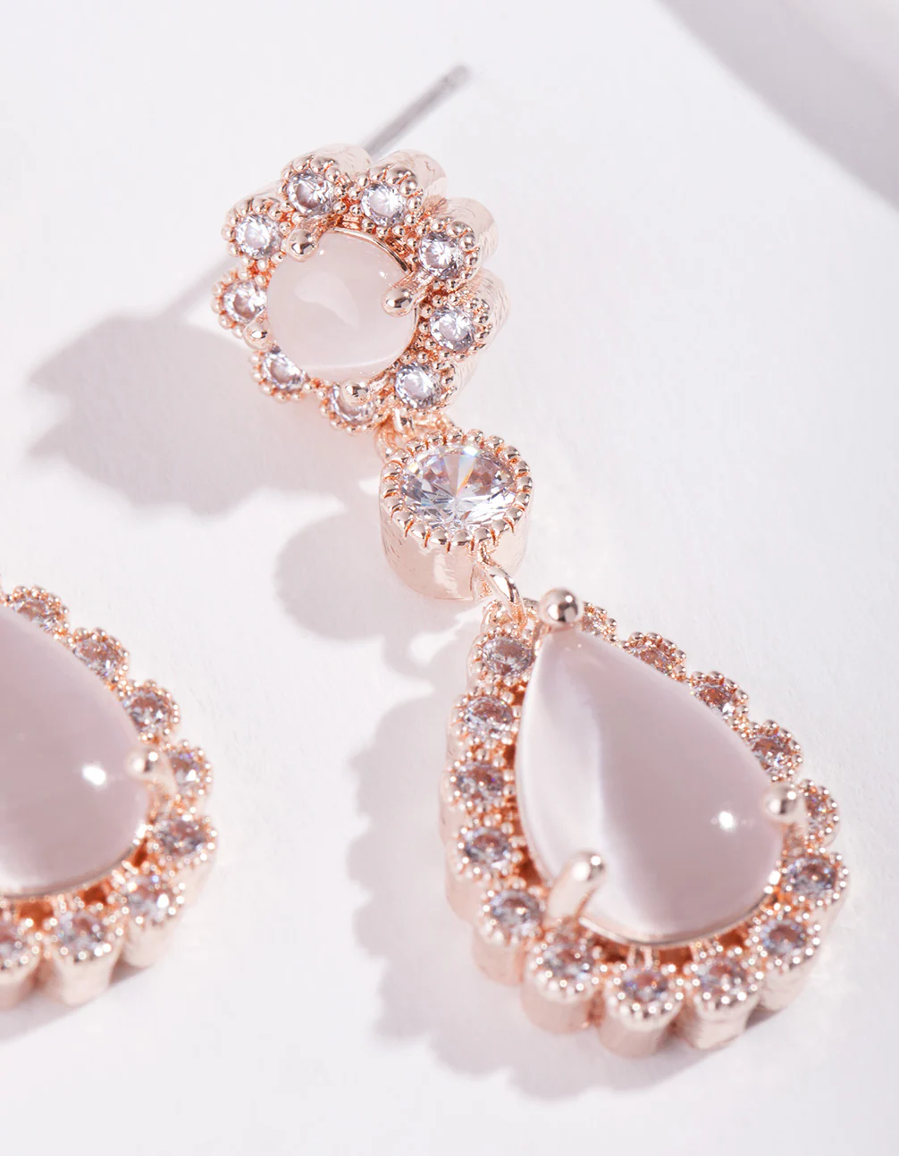 Rose Gold Diamond Simulant Floral Earrings - Image 2