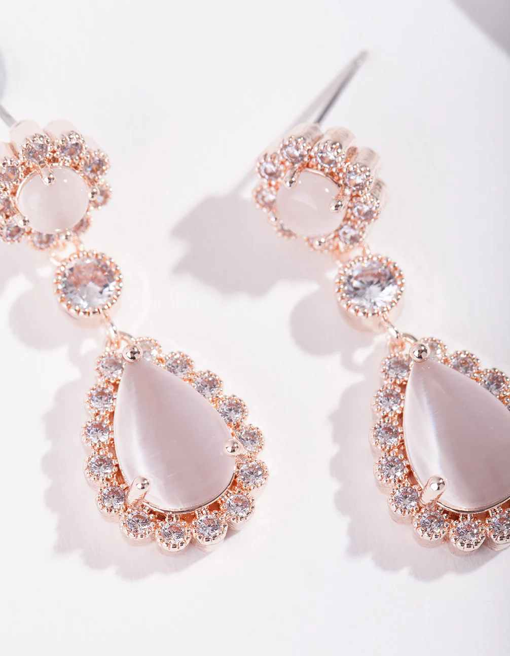 Rose Gold Diamond Simulant Floral Earrings - Image 3