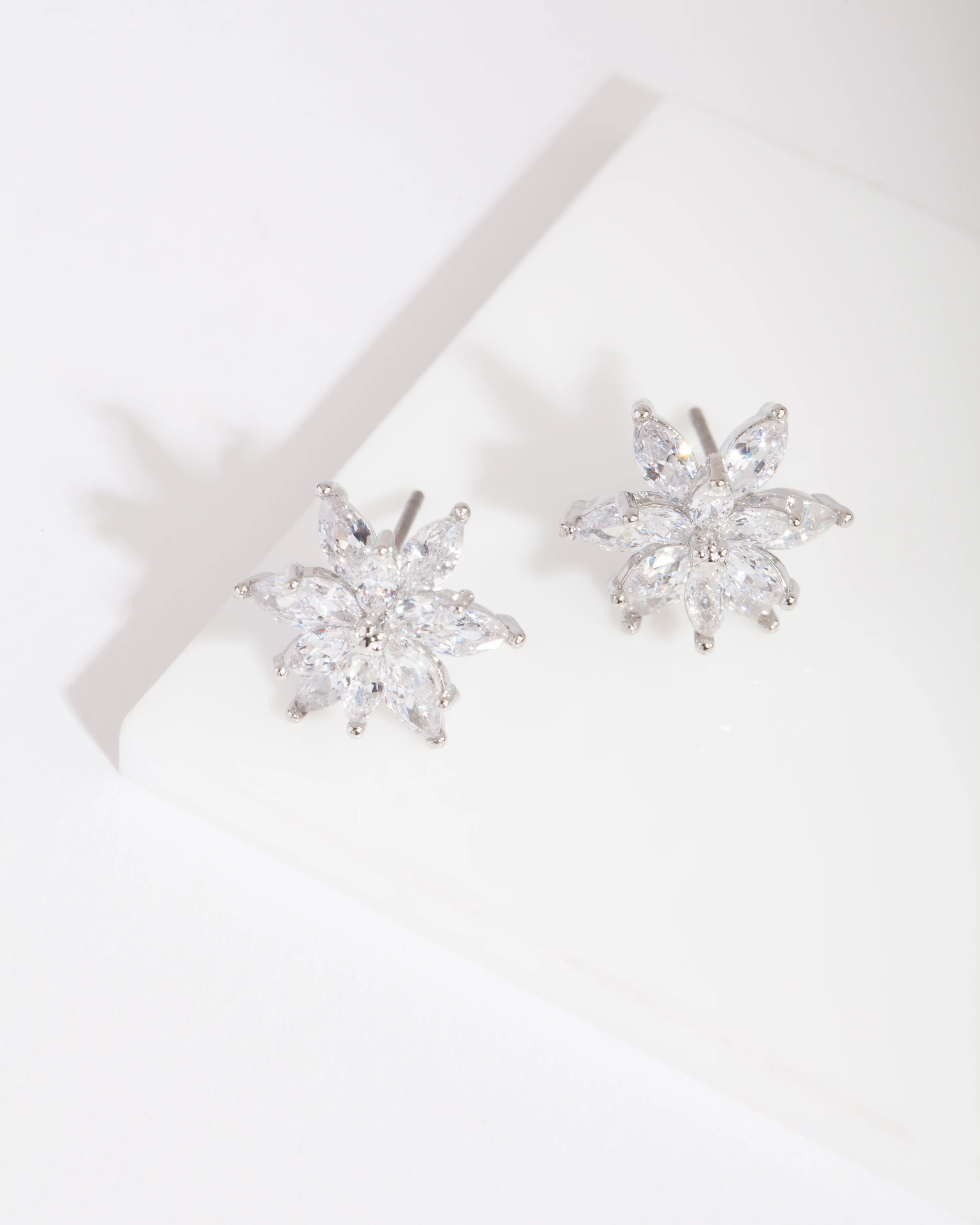 Silver Diamond Simulant Elegant Flower Stud Earring - Image 2