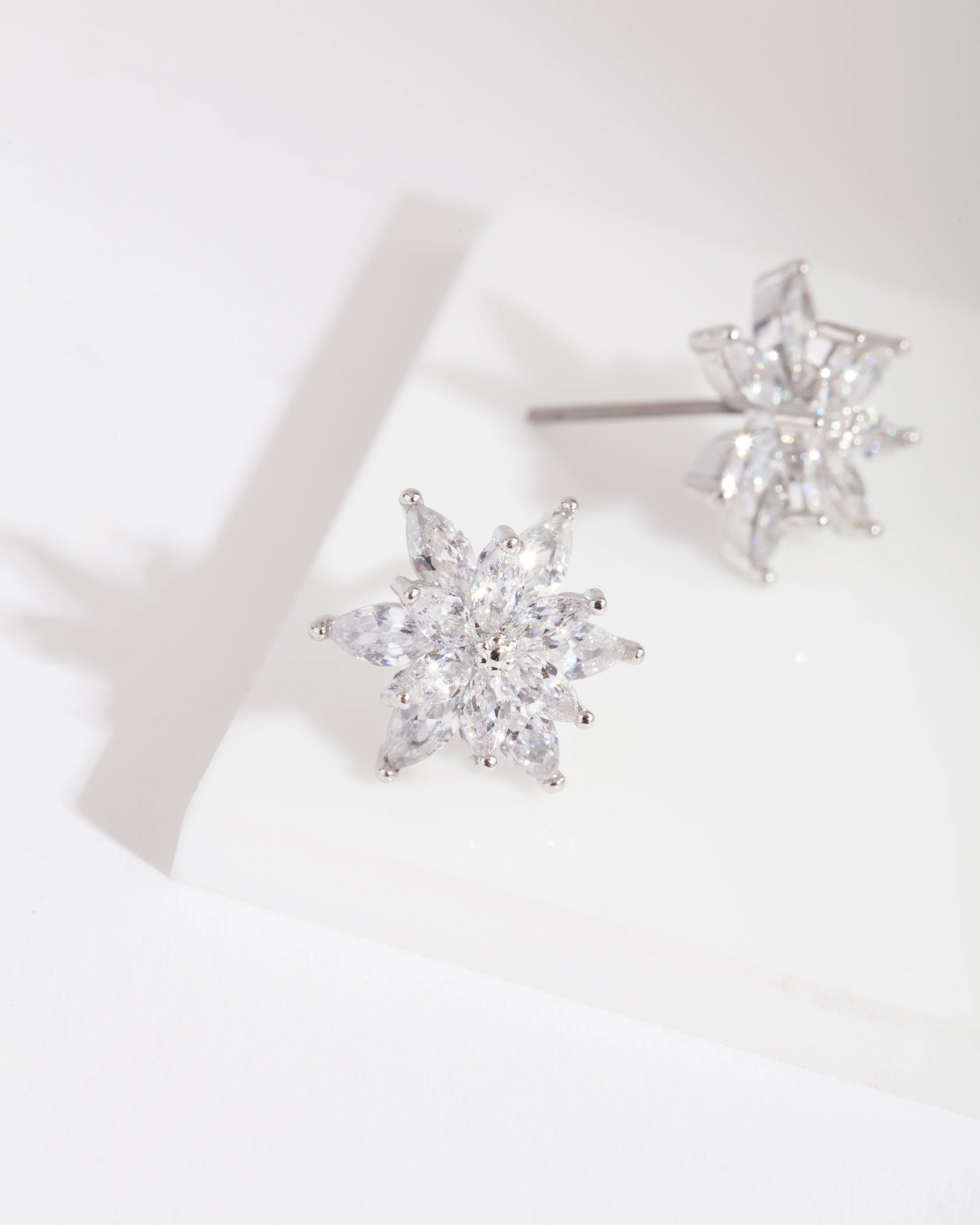 Silver Diamond Simulant Elegant Flower Stud Earring - Image 3