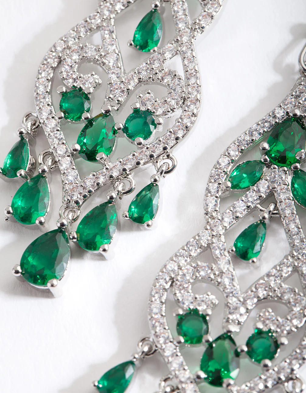 Green Cubic Zirconia Drop Earrings - Image 2