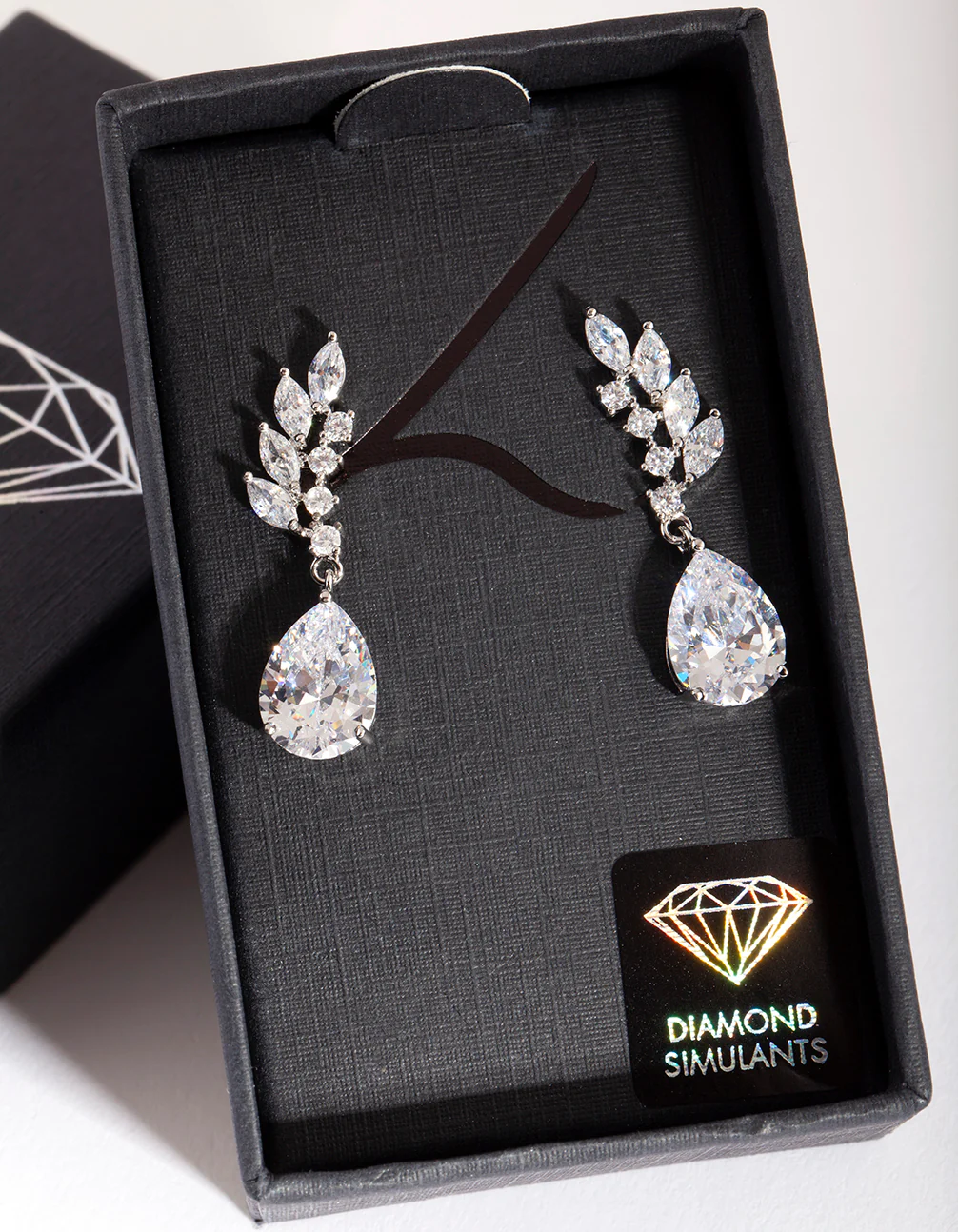 Silver Diamond Simulant Leaf Crawler Earrings - Image 2