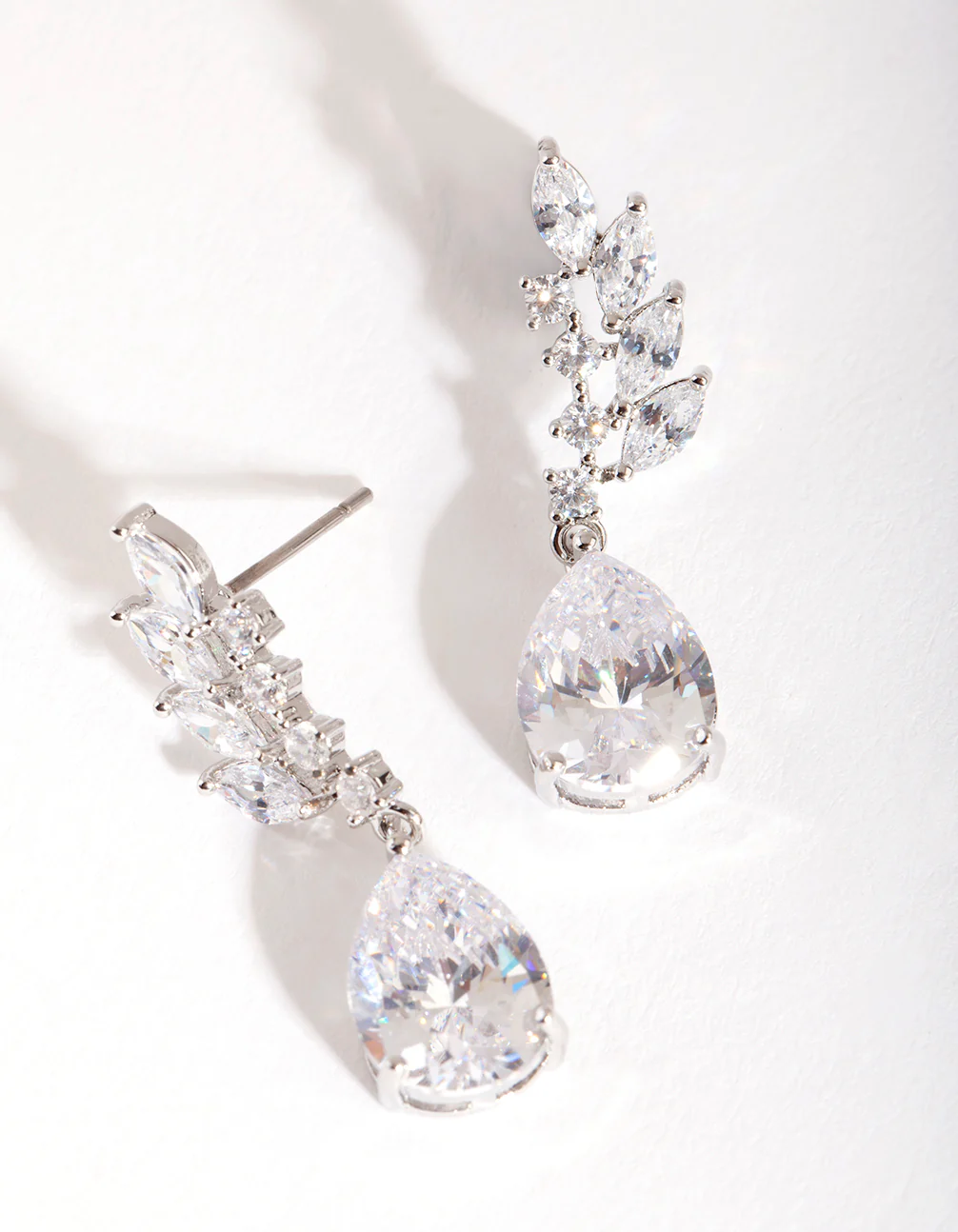 Silver Diamond Simulant Leaf Crawler Earrings - Image 3