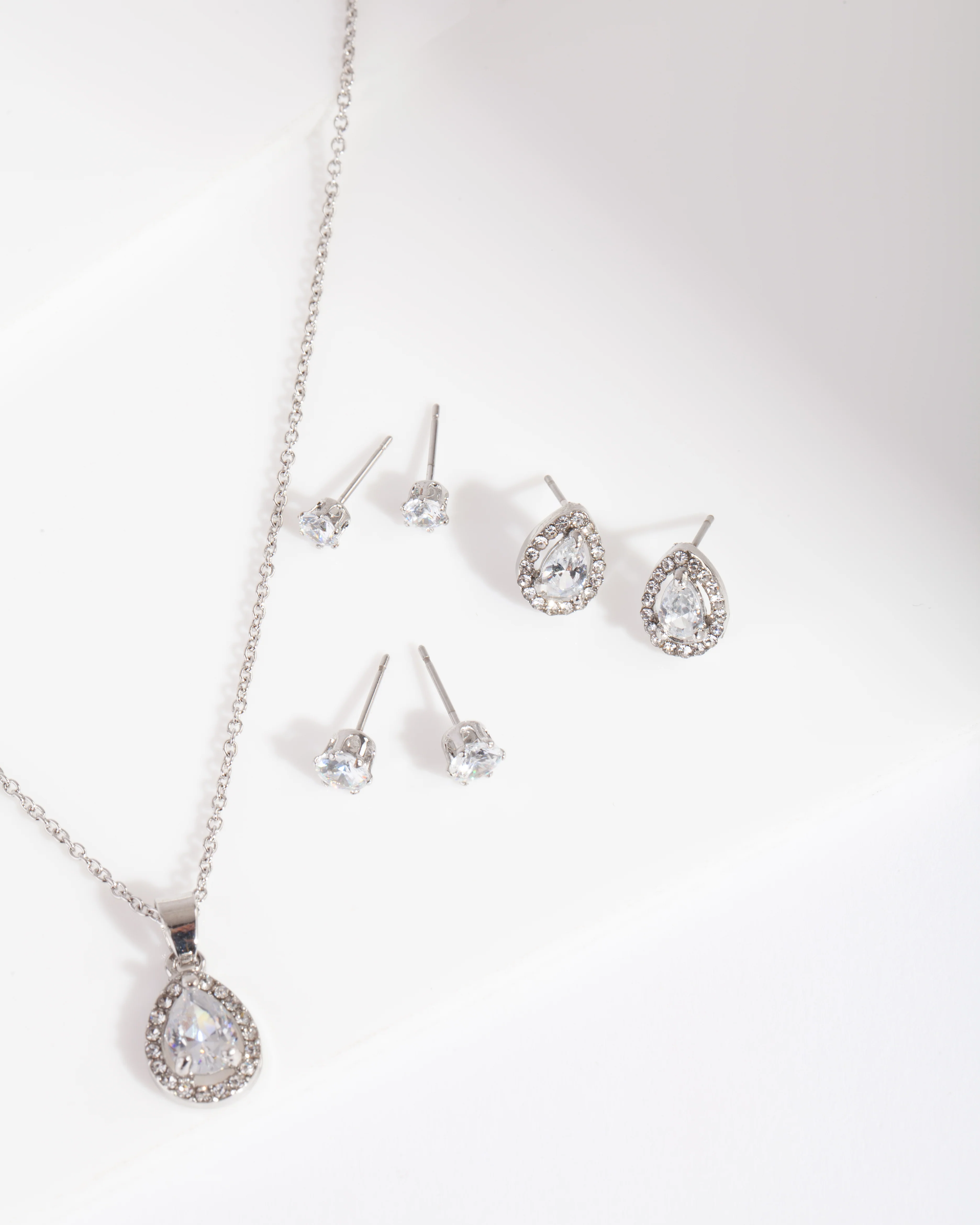Diamond Simulant Pear Drop Earrings Necklace Set - Image 3