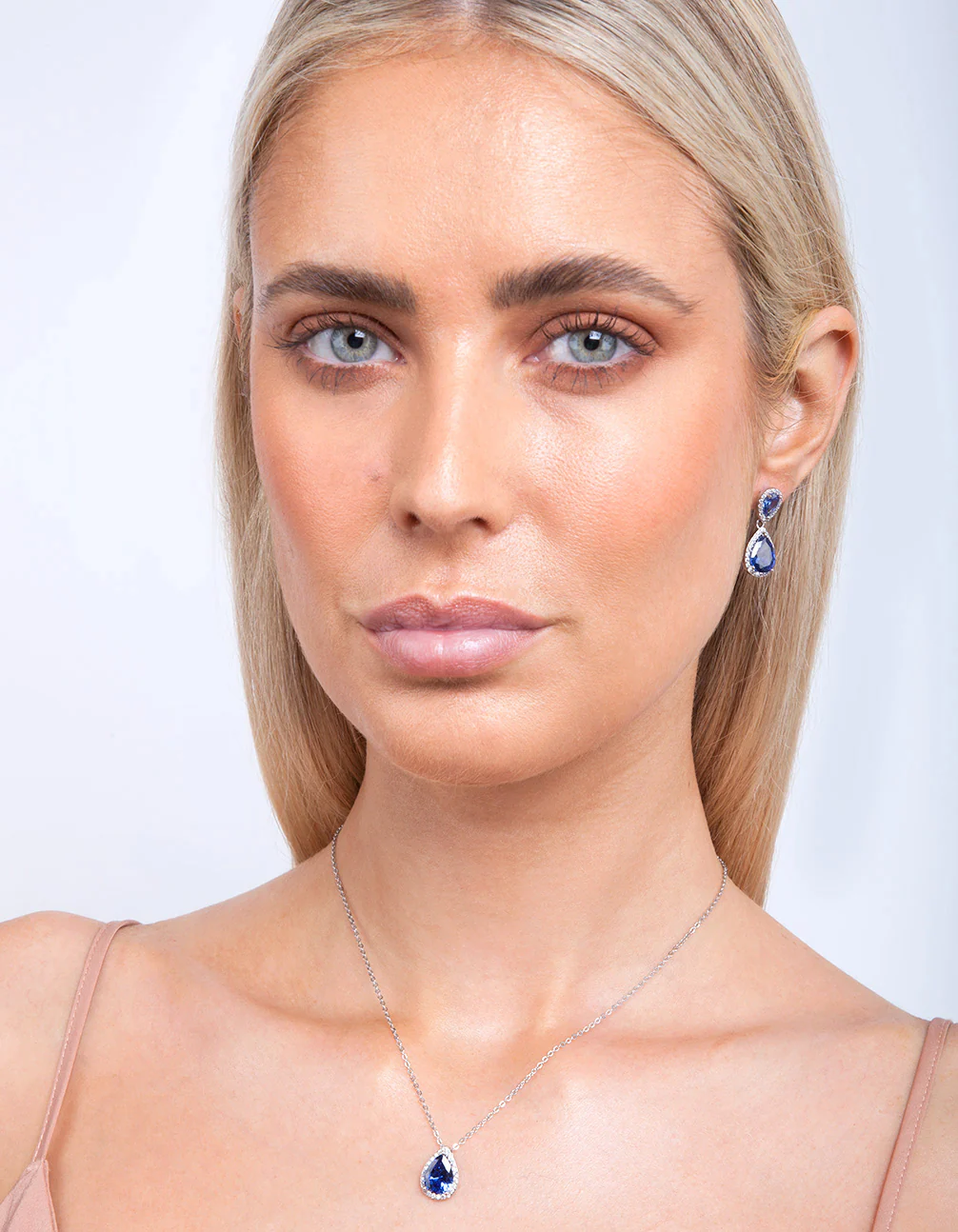 Sapphire Teardrop Earrings Necklace Set - Image 2