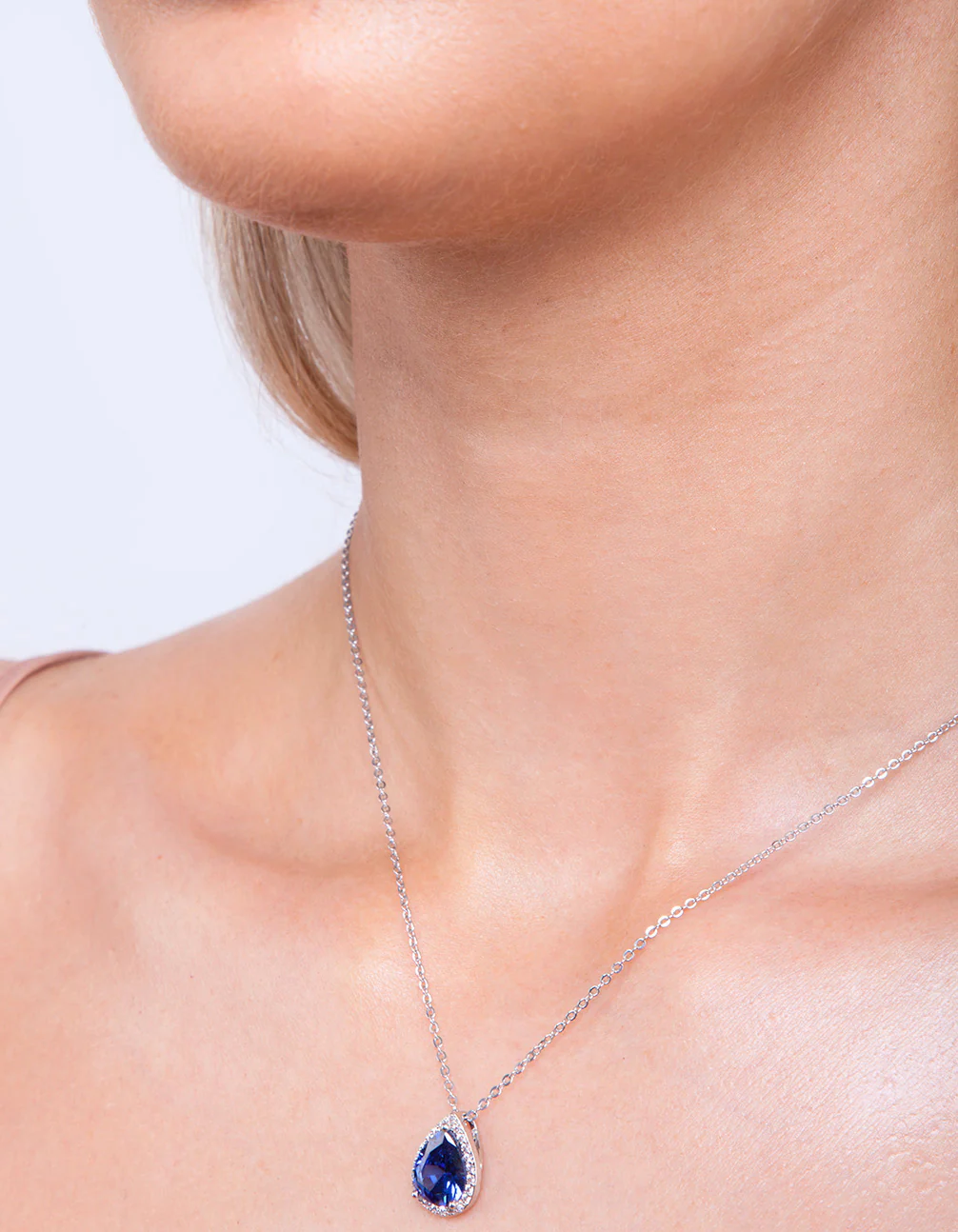 Sapphire Teardrop Earrings Necklace Set - Image 3