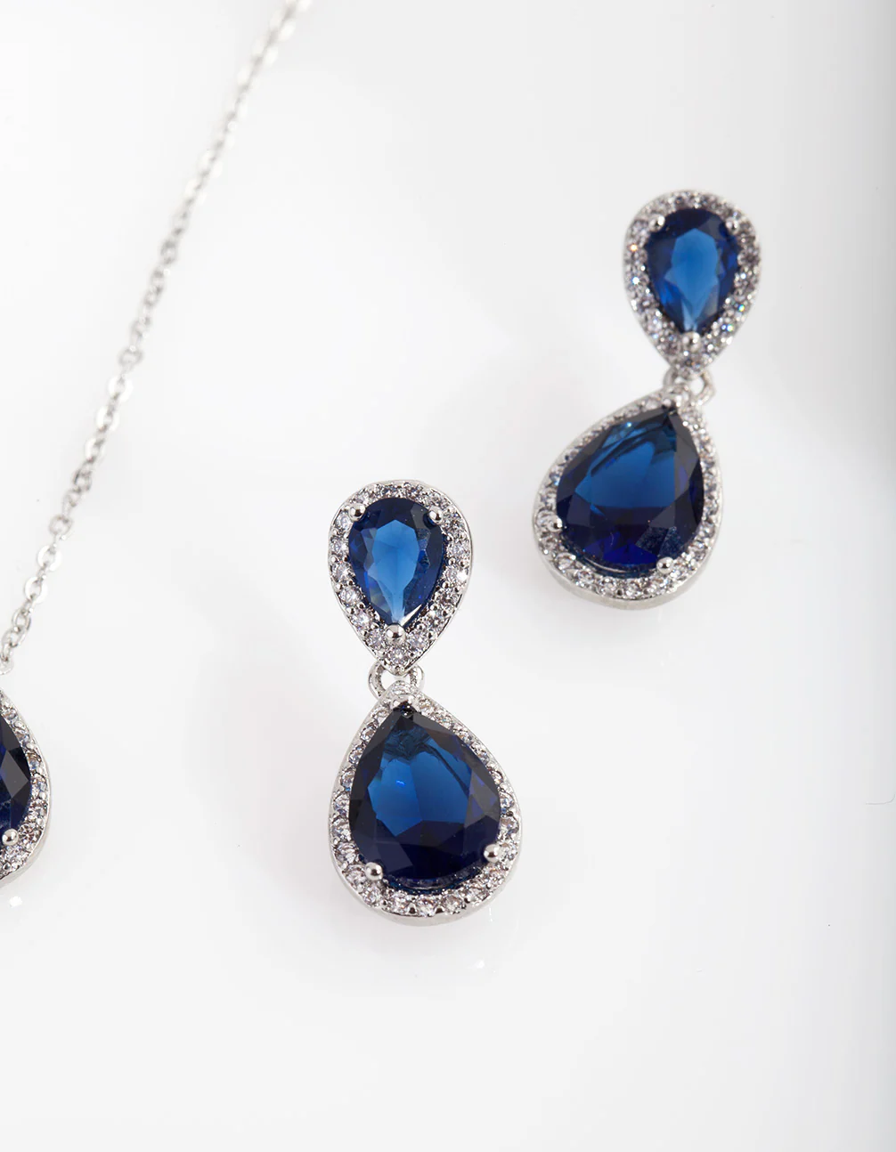 Sapphire Teardrop Earrings Necklace Set - Image 5