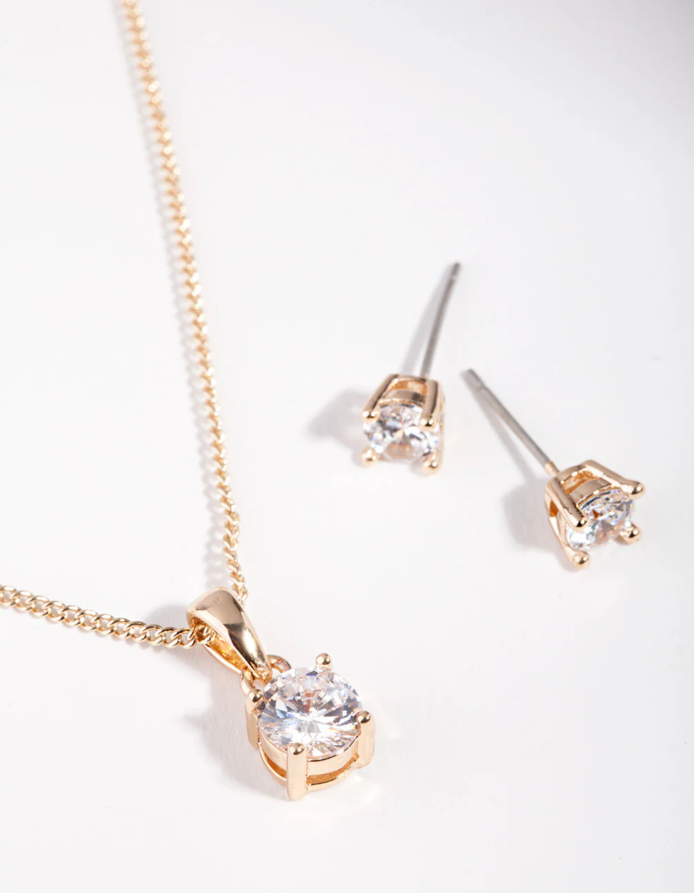 Diamond Simulant Gold Stone Earrings Necklace Set - Image 2